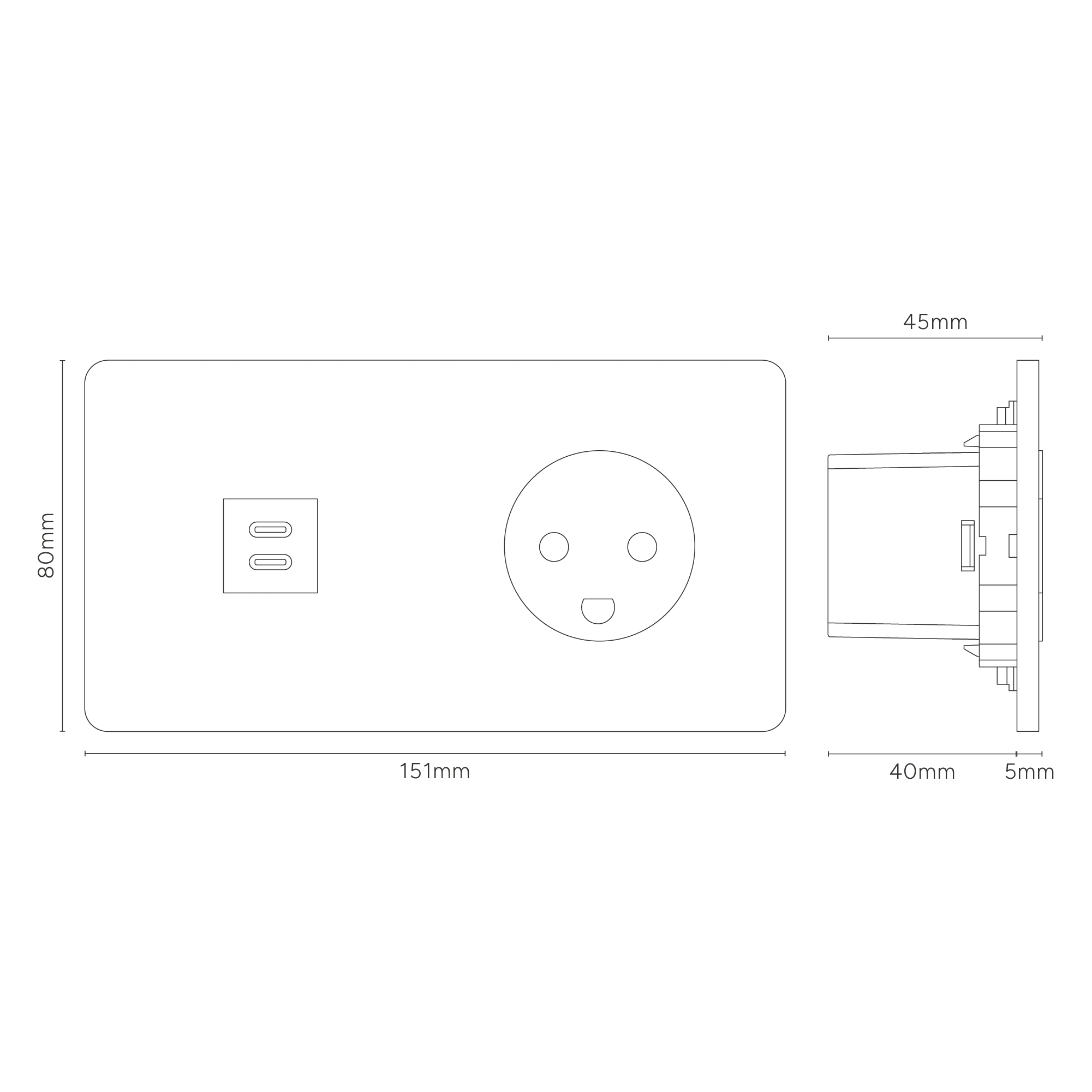Grove Double USB-C 30W & Danish Type K Socket - Polished Nickel | Black - Image 3