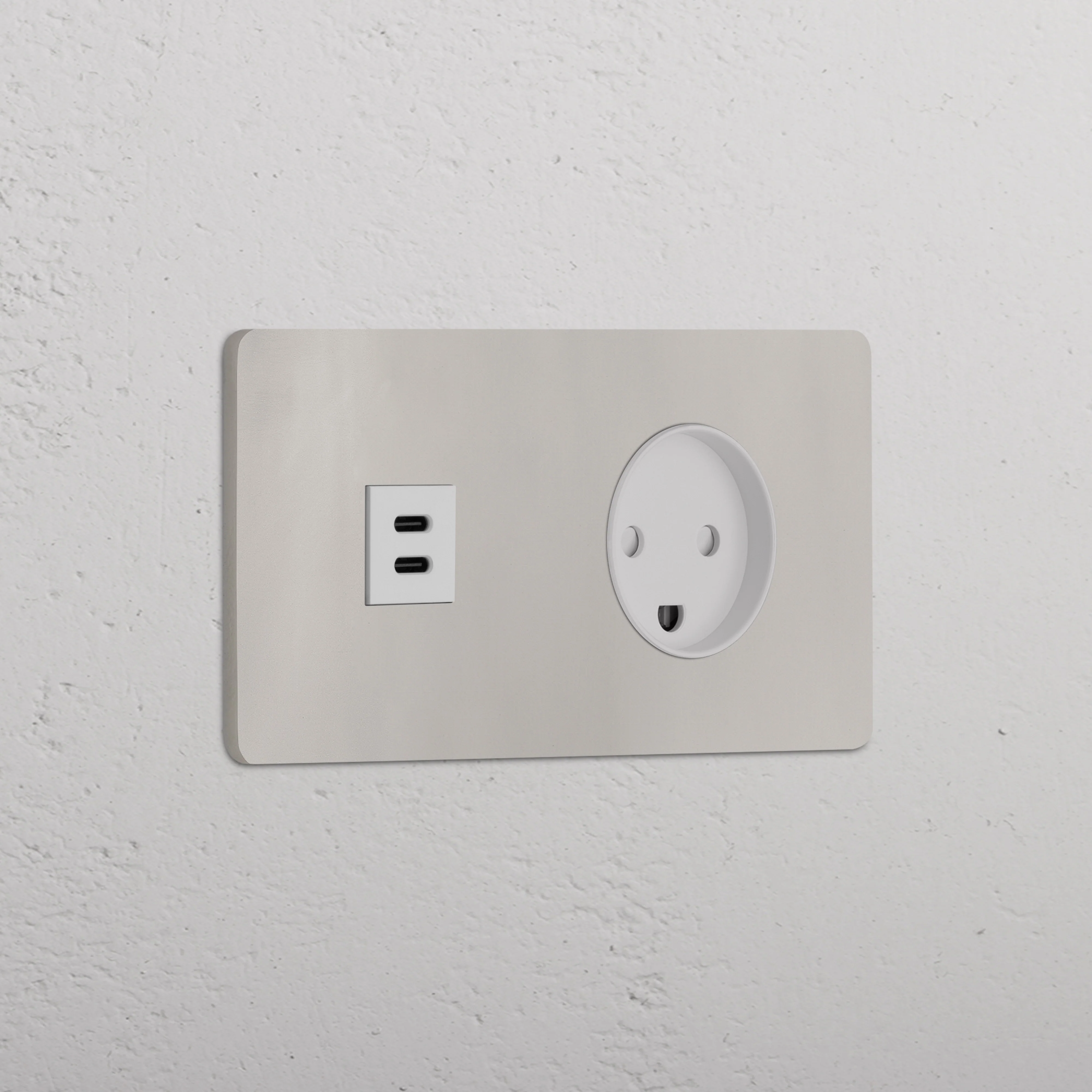Grove Double USB-C 30W & Danish Type K Socket - Polished Nickel | White