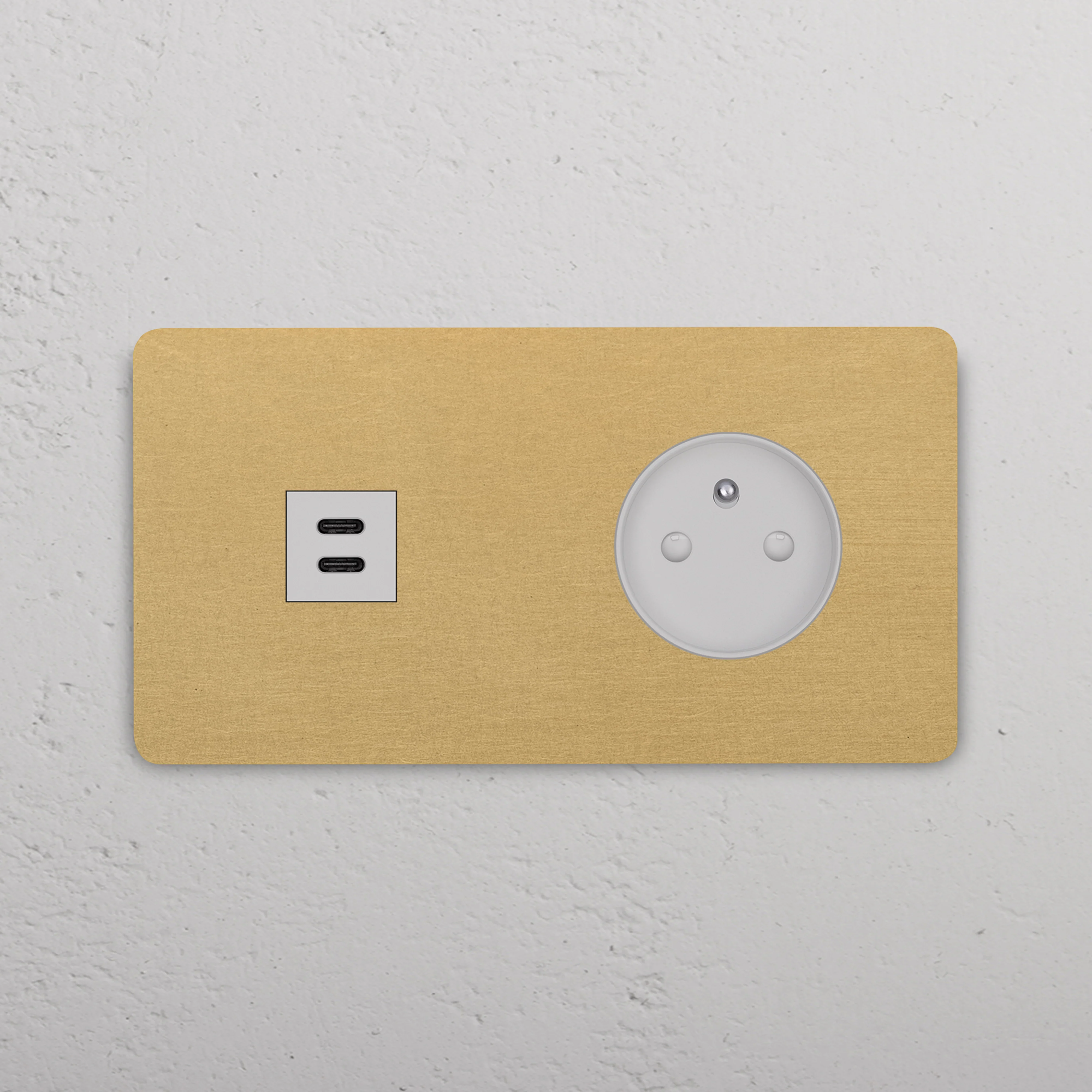 Grove Double USB-C 30W & French/Belgian Type E Socket - Antique Brass | White - Image 2