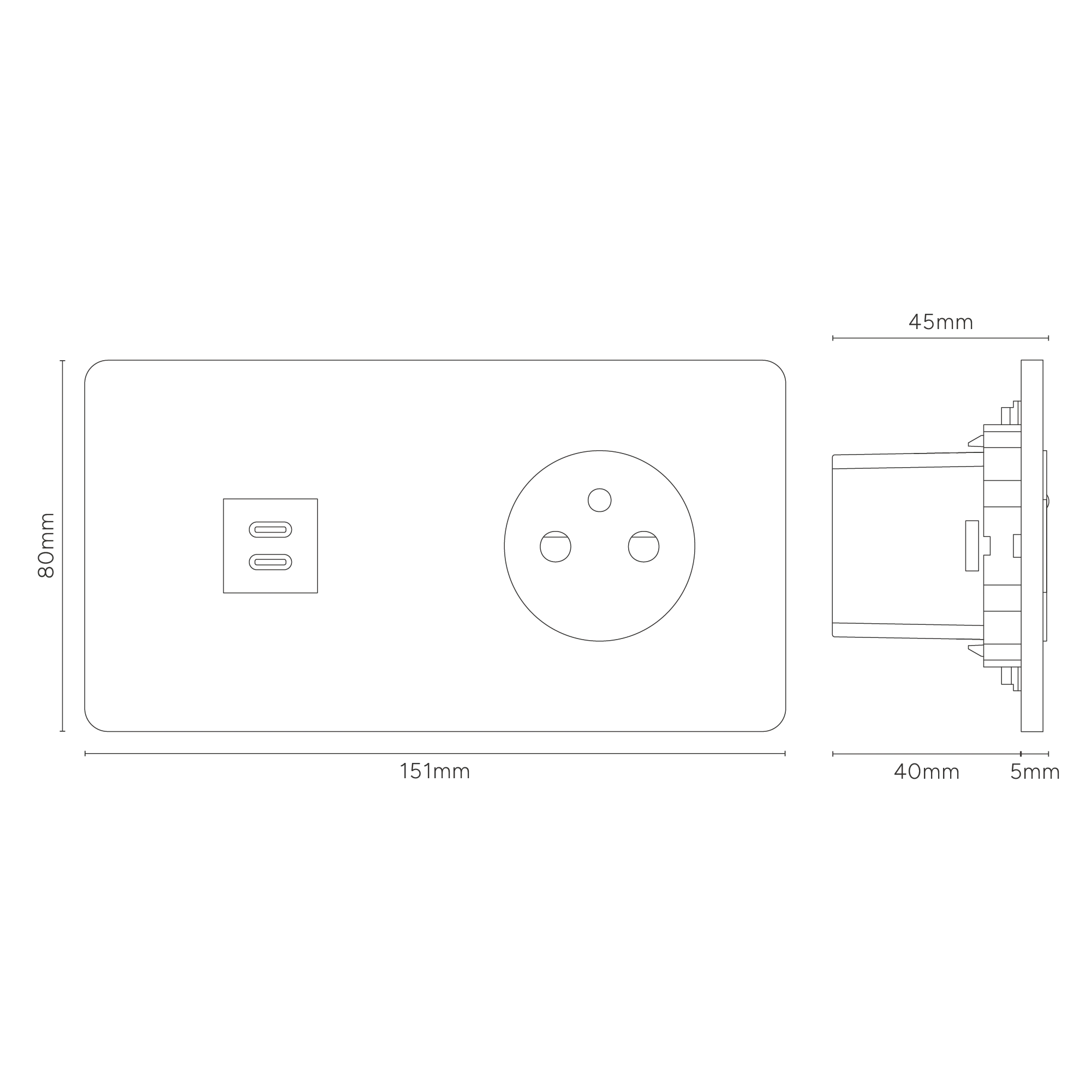 Grove Double USB-C 30W & French/Belgian Type E Socket - Antique Brass | White - Image 3