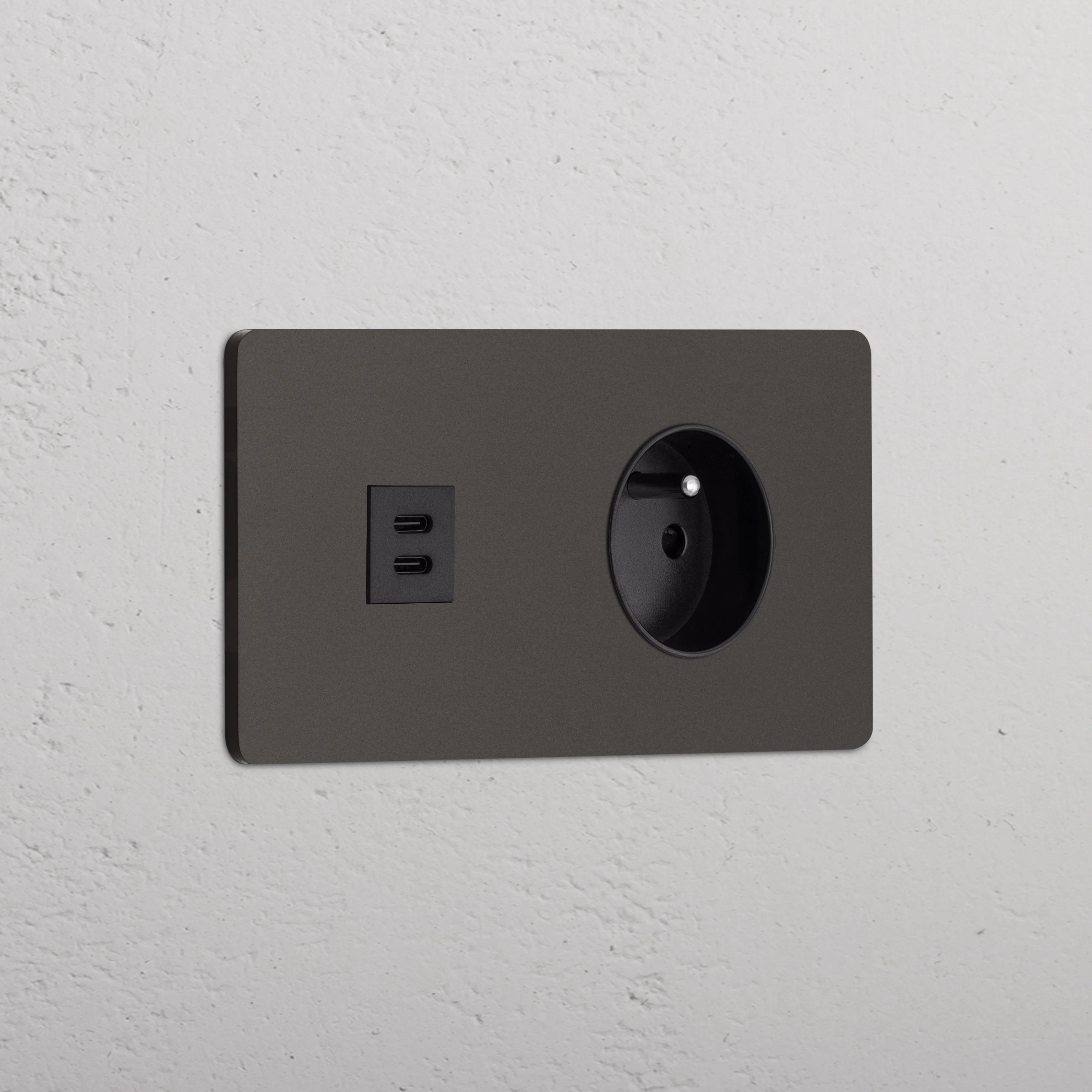 Grove Double USB-C 30W & French/Belgian Type E Socket - Bronze | Black