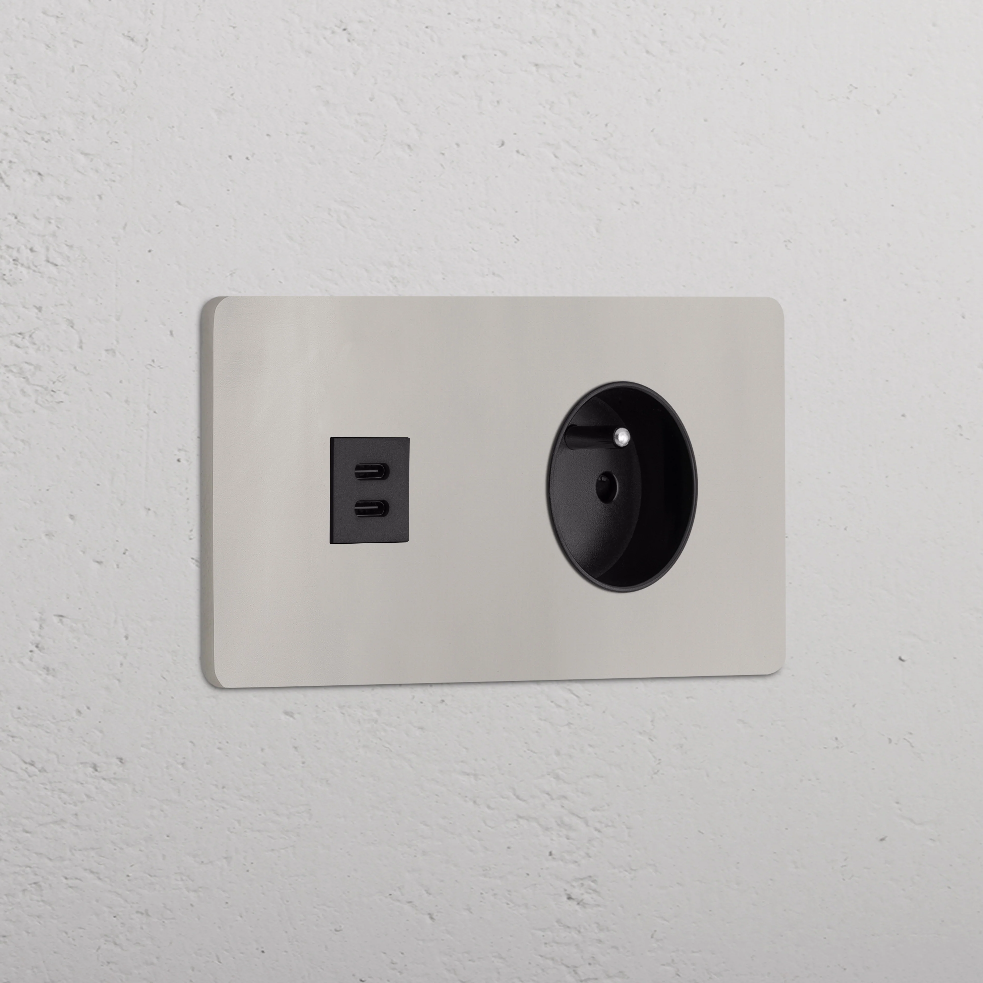 Grove Double USB-C 30W & French/Belgian Type E Socket - Polished Nickel | Black