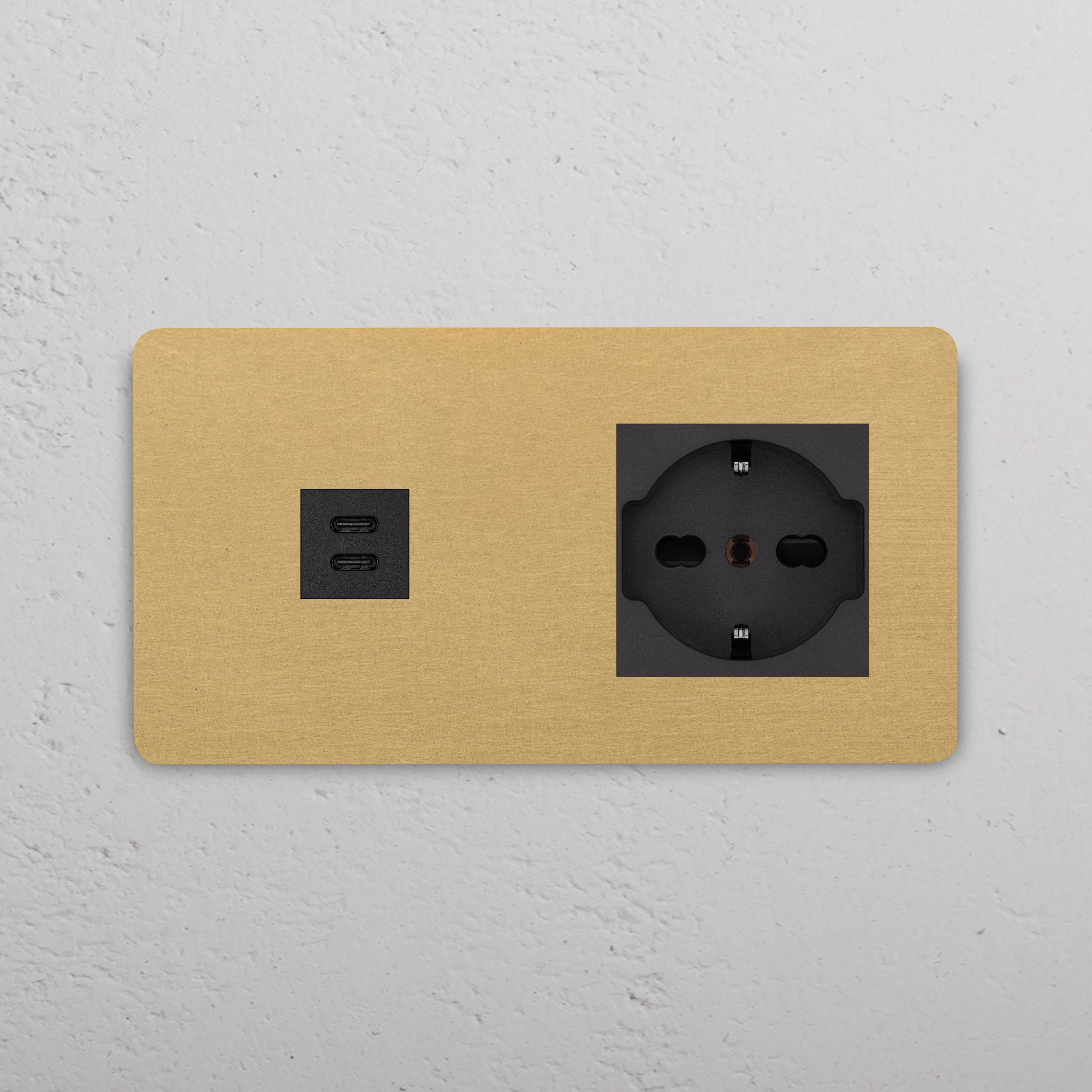 Grove Double USB-C 30W & Schuko/Bipasso Socket - Antique Brass | Black - Image 2