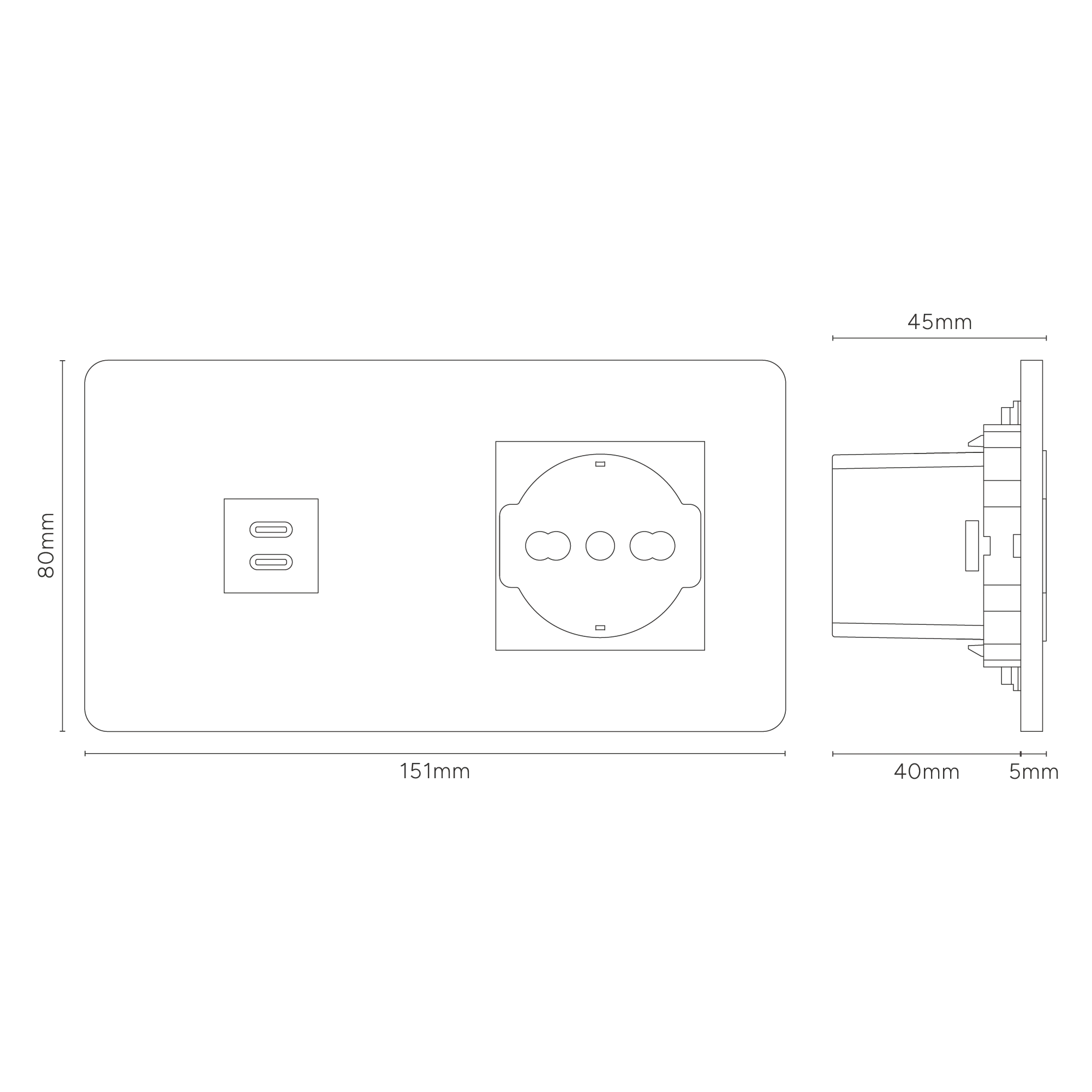 Grove Double USB-C 30W & Schuko/Bipasso Socket - Polished Nickel | Black - Image 3