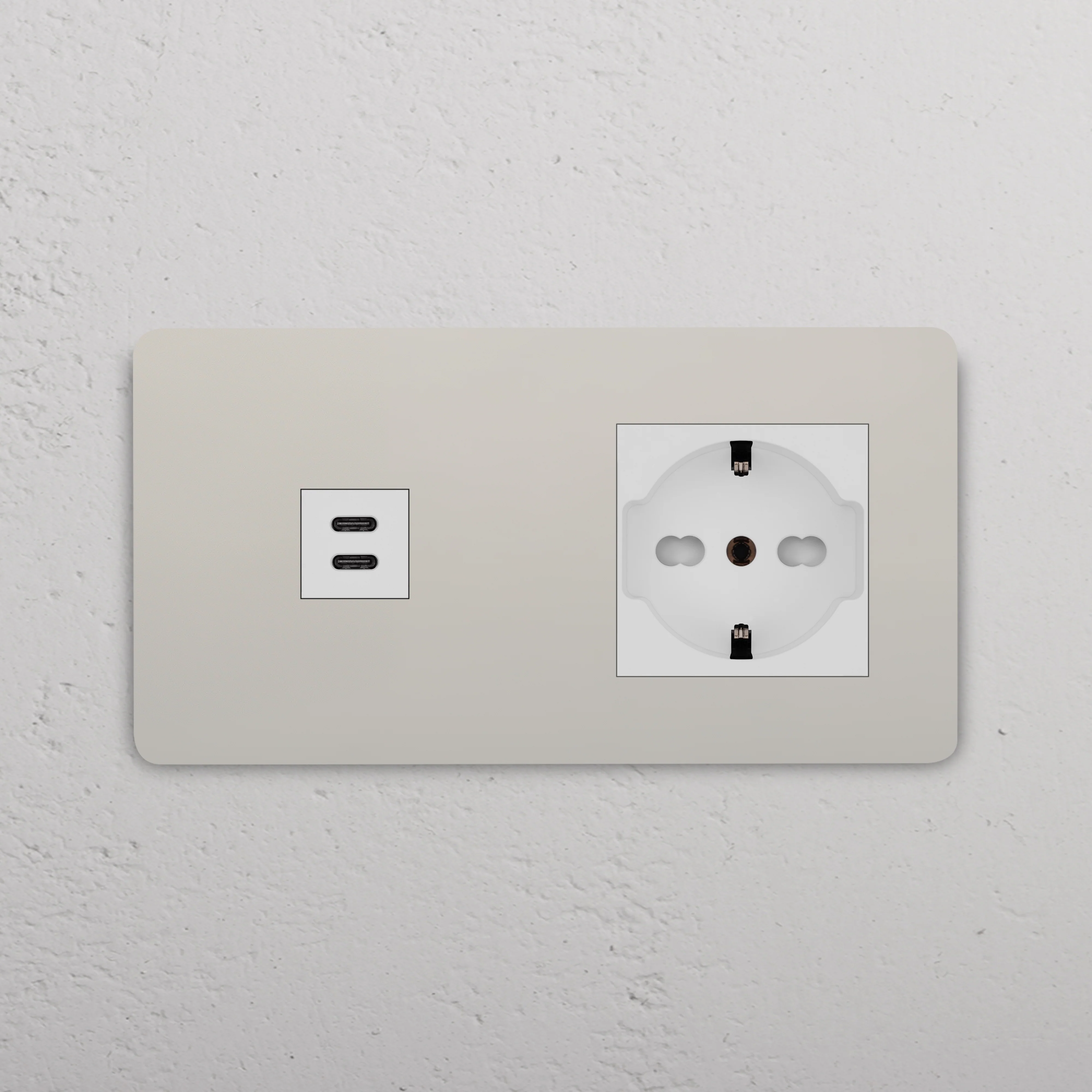 Grove Double USB-C 30W & Schuko/Bipasso Socket - Polished Nickel | White - Image 2