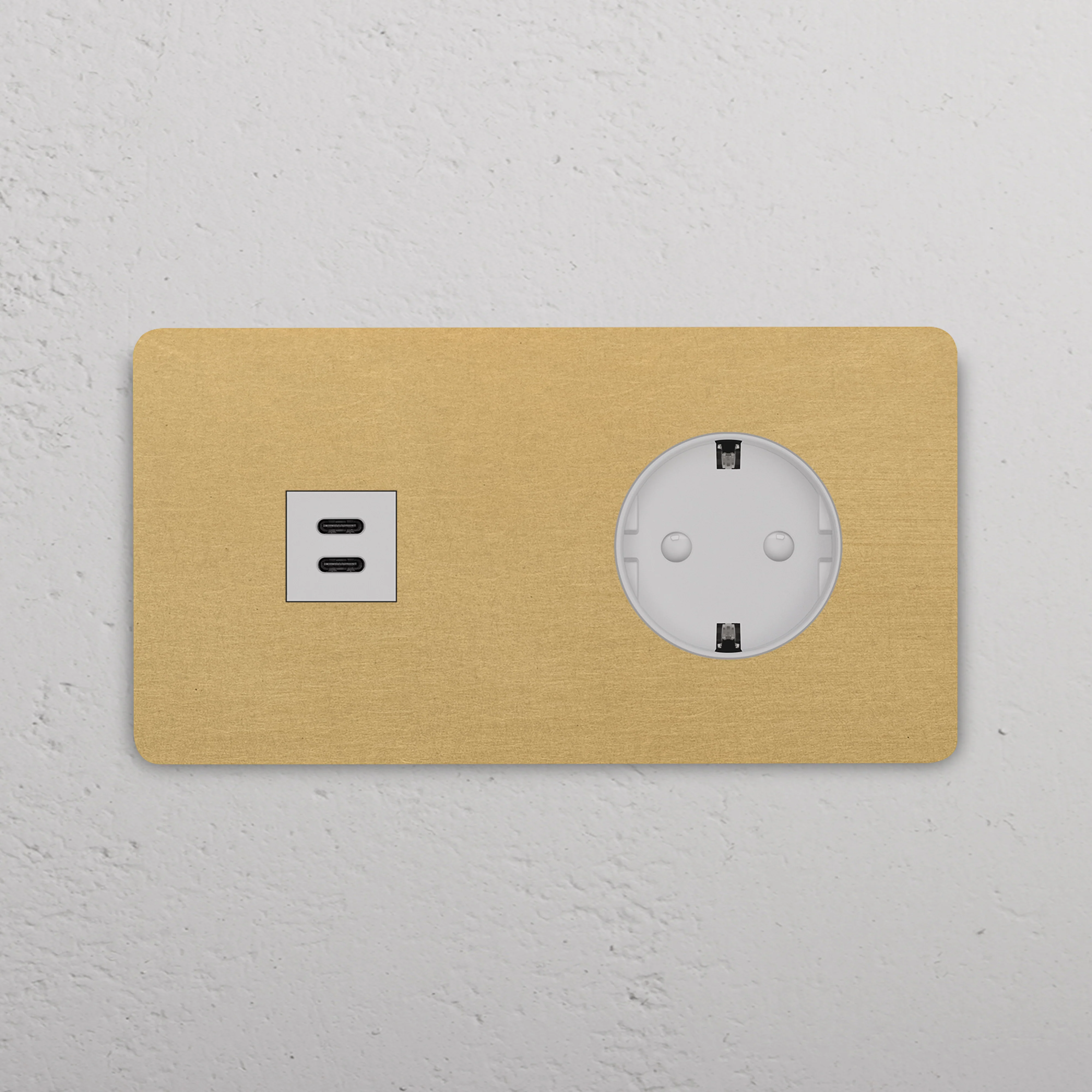 Grove Double USB-C 30W & Schuko Type F Socket - Antique Brass | White - Image 2