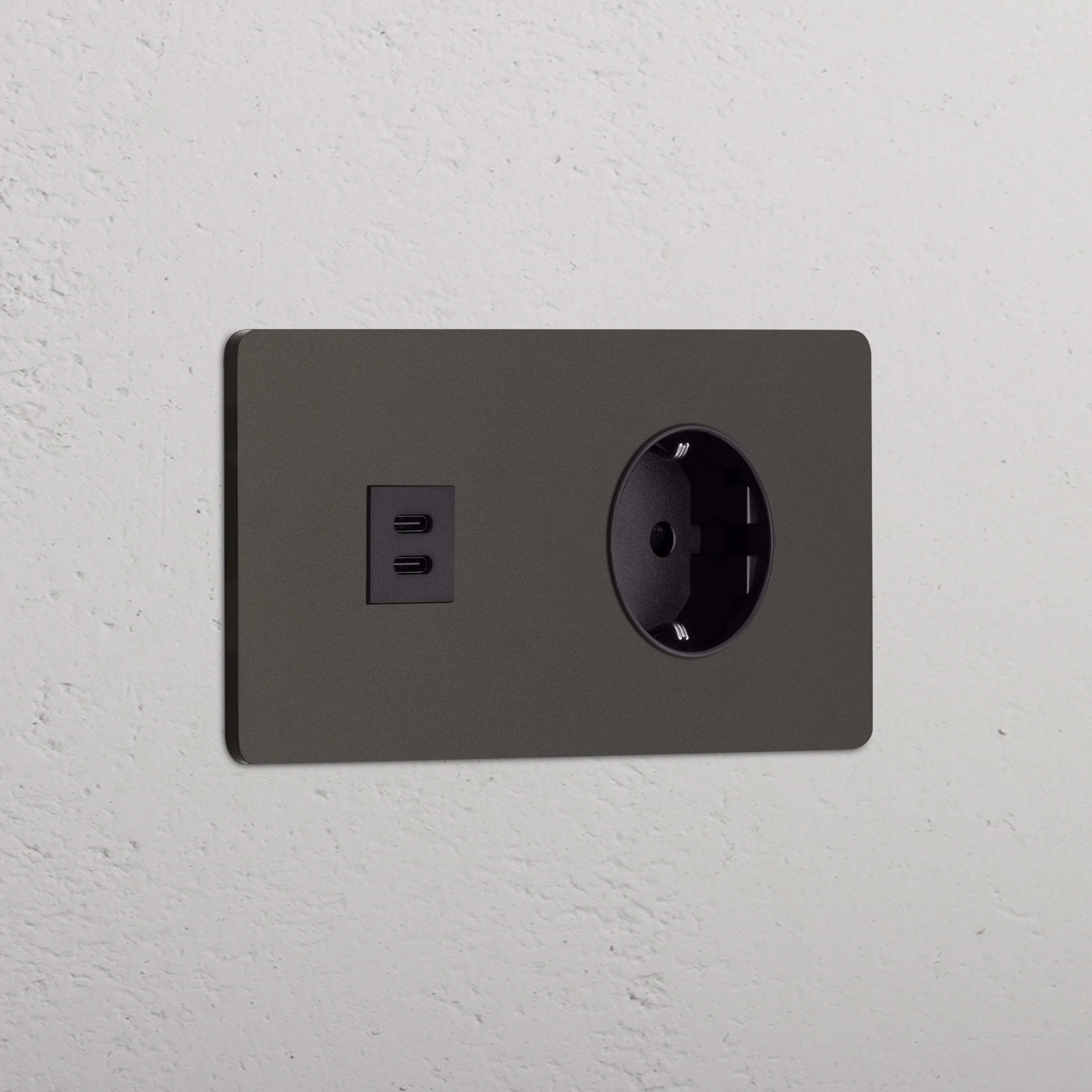 Grove Double USB-C 30W & Schuko Type F Socket - Bronze | Black