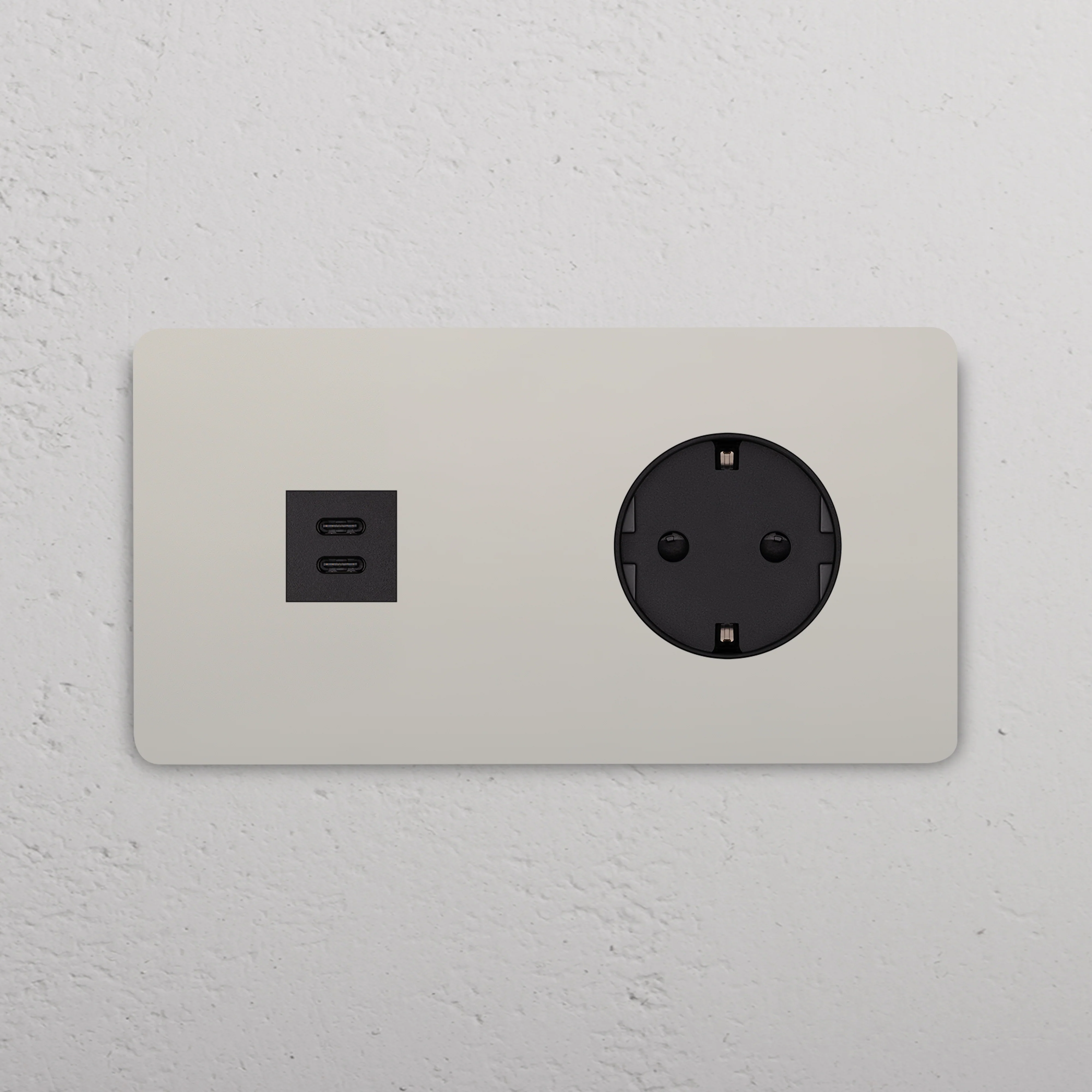 Grove Double USB-C 30W & Schuko Type F Socket - Polished Nickel | Black - Image 2