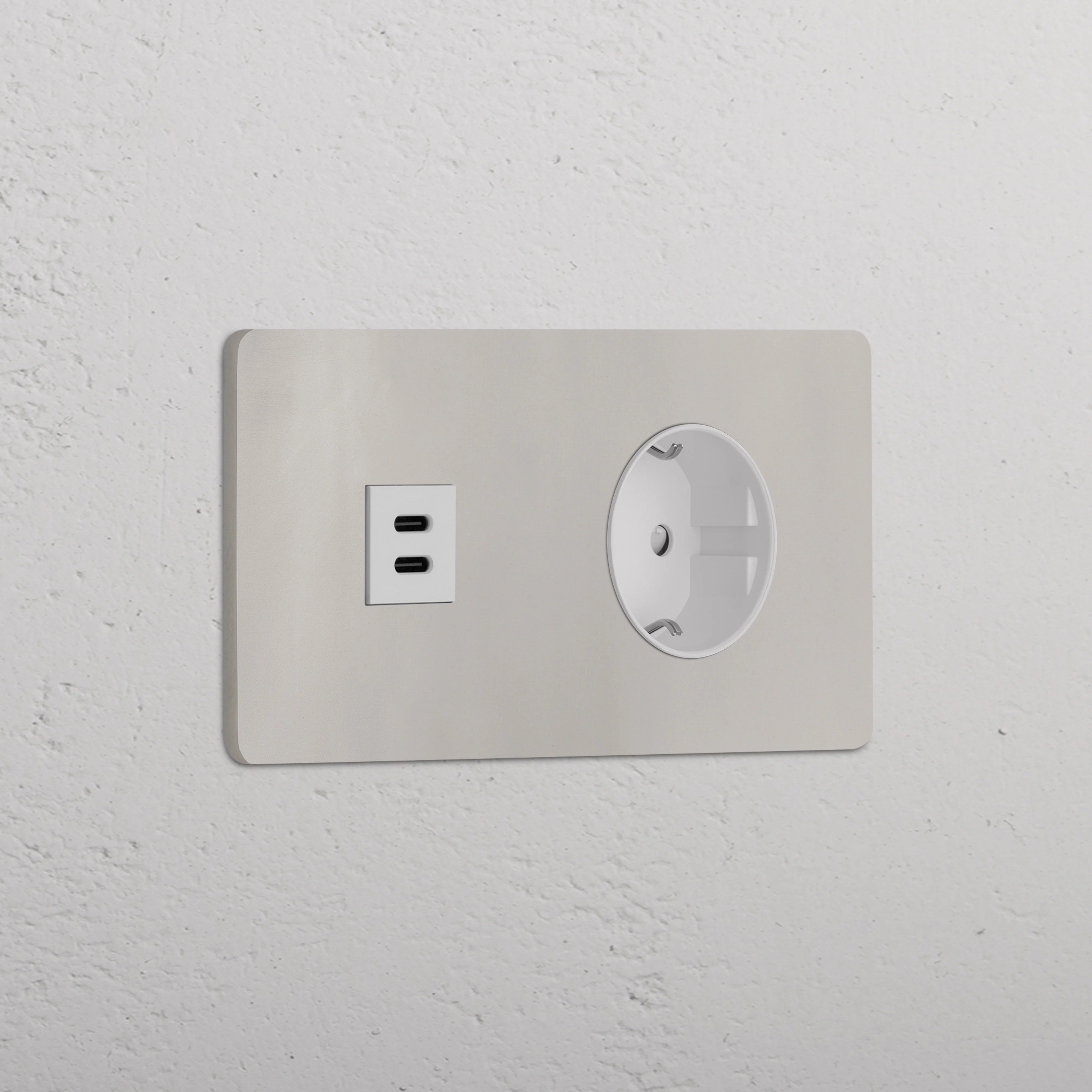 Grove Double USB-C 30W & Schuko Type F Socket - Polished Nickel | White