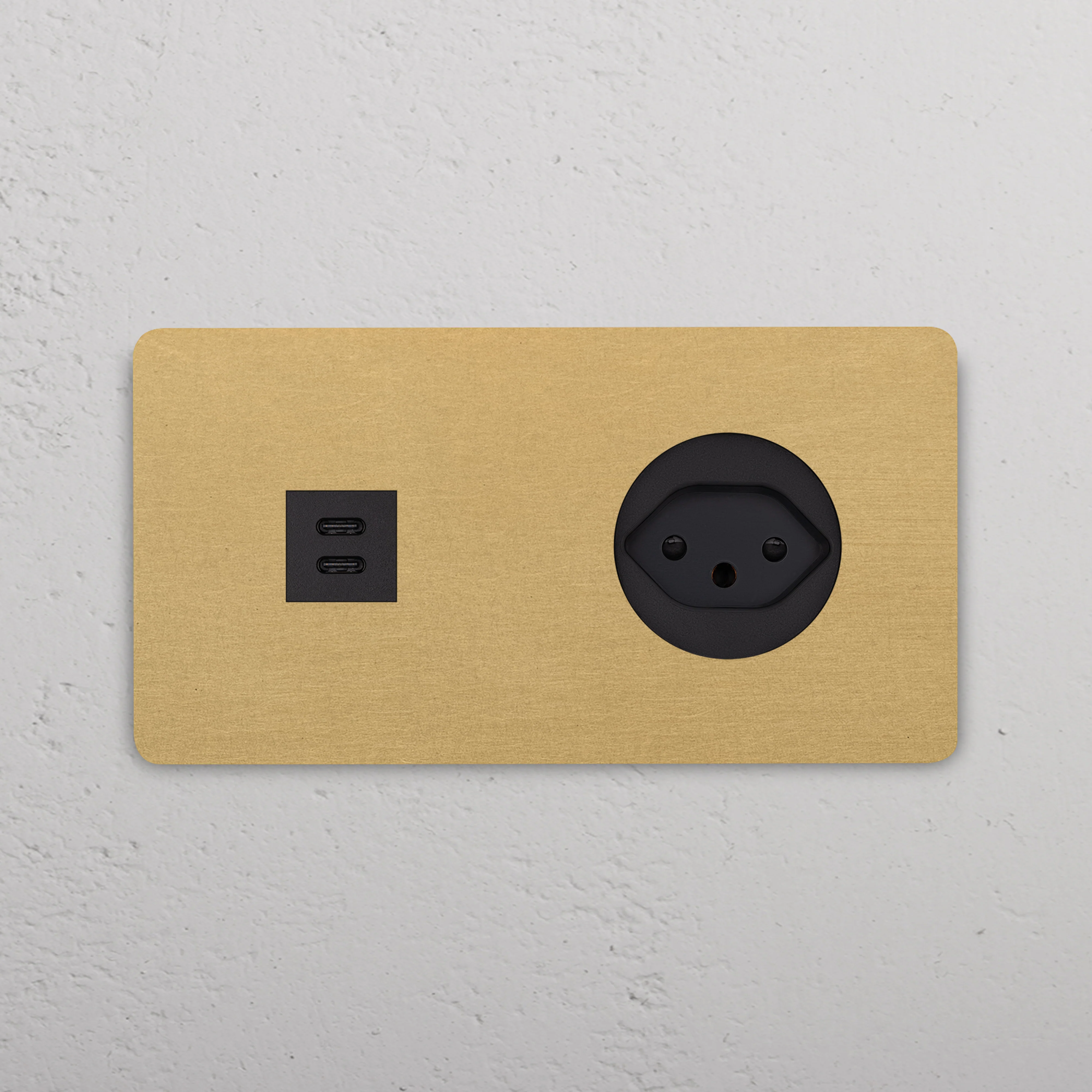 Grove Double USB-C 30W & Swiss Type J Socket - Antique Brass | Black - Image 2