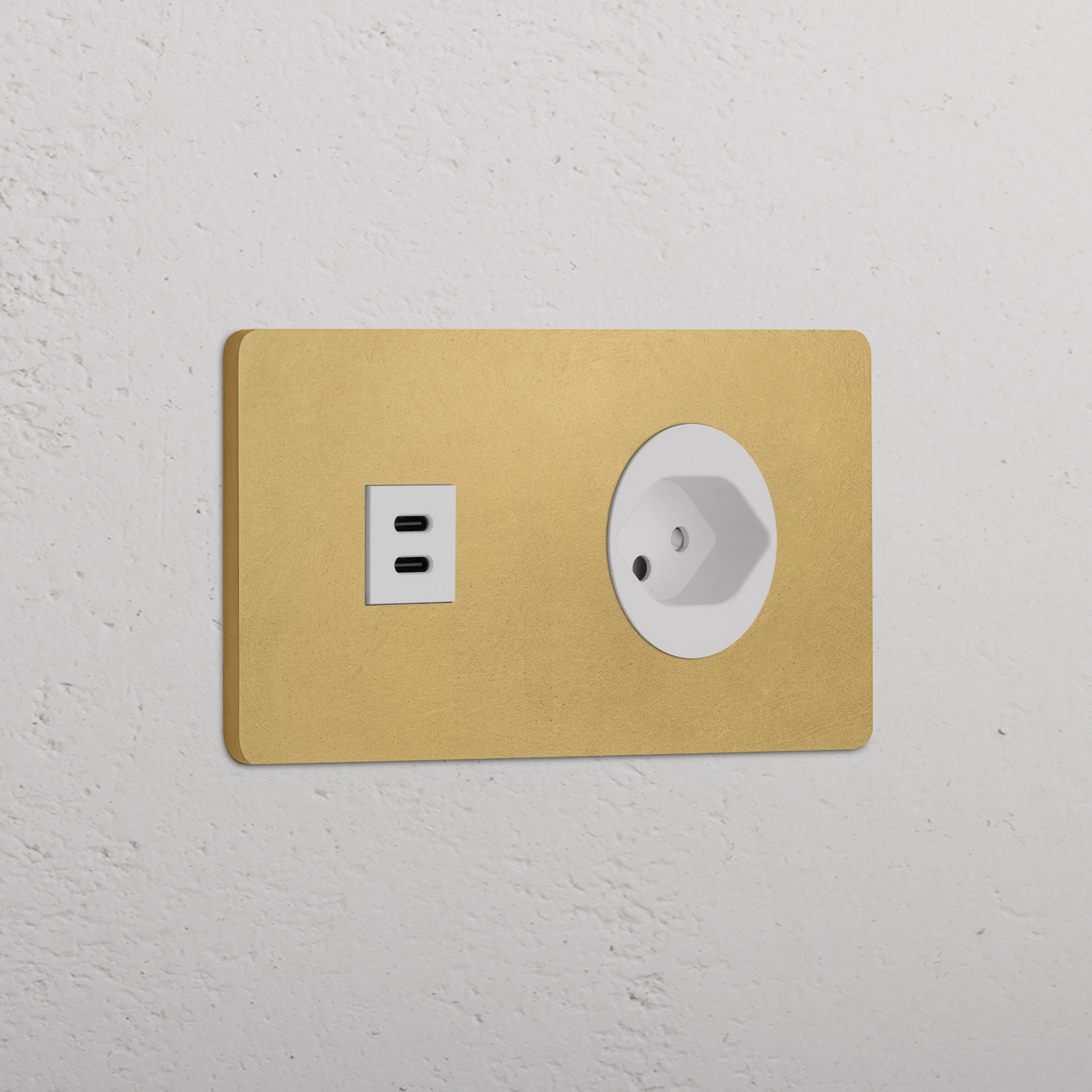 Grove Double USB-C 30W & Swiss Type J Socket - Antique Brass | White