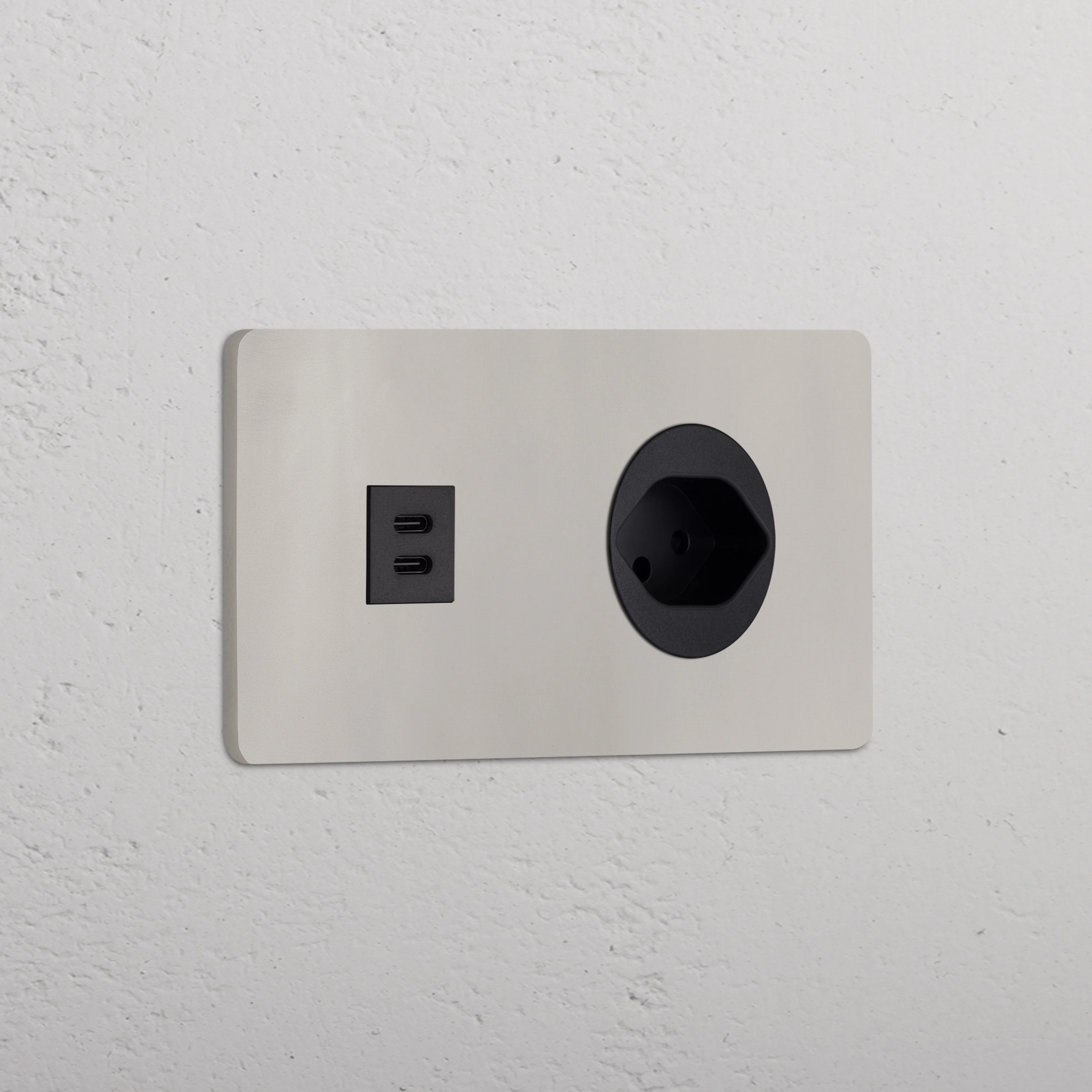 Grove Double USB-C 30W & Swiss Type J Socket - Polished Nickel | Black