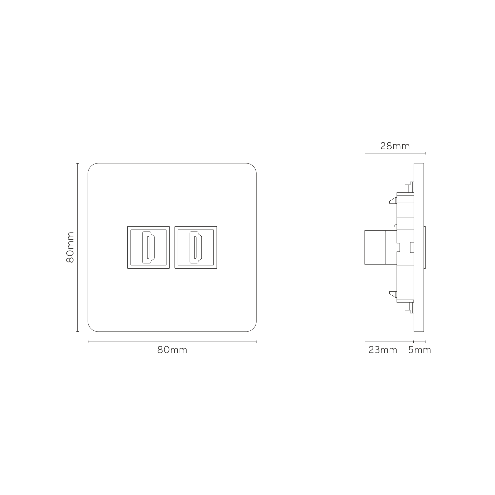 Grove Single 2x HDMI Socket - Antique Brass | White - Image 3