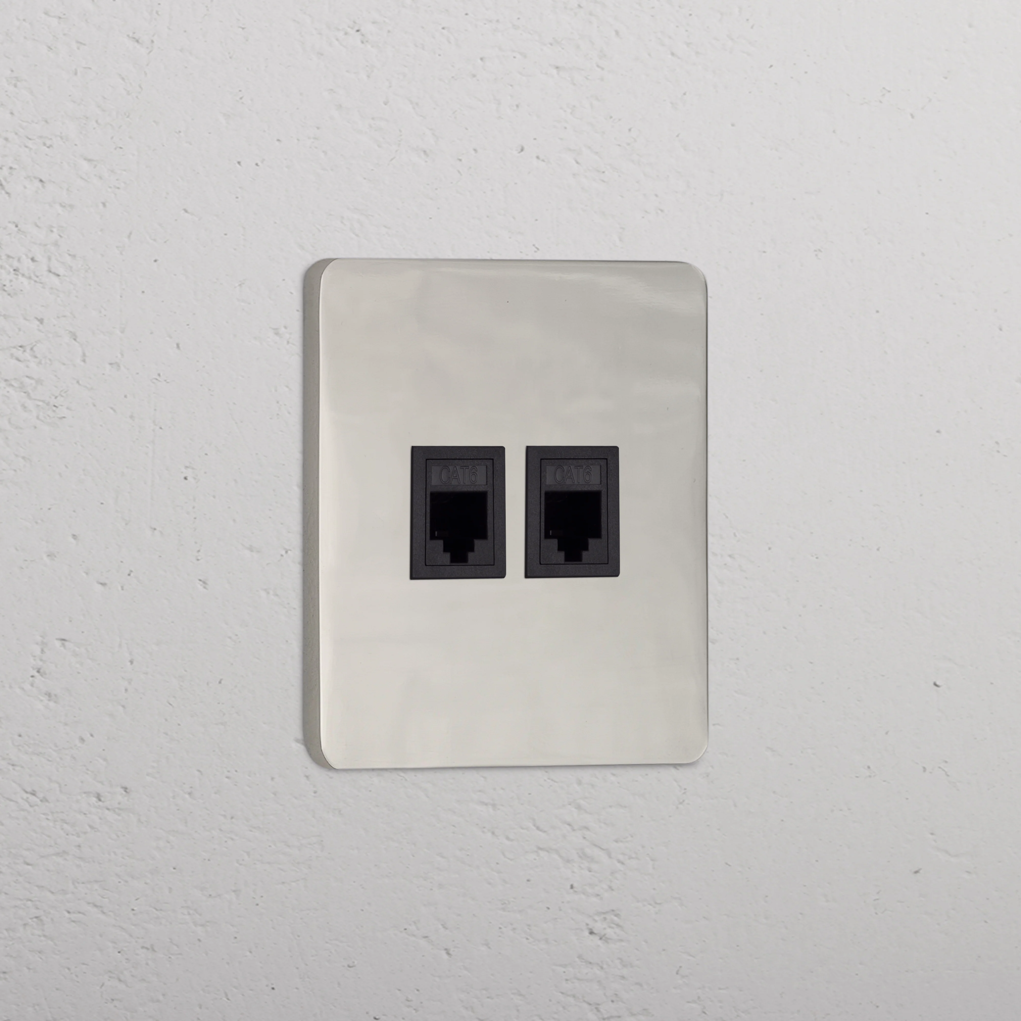 Grove Single 2x RJ45 Socket - Polished Nickel | Black
