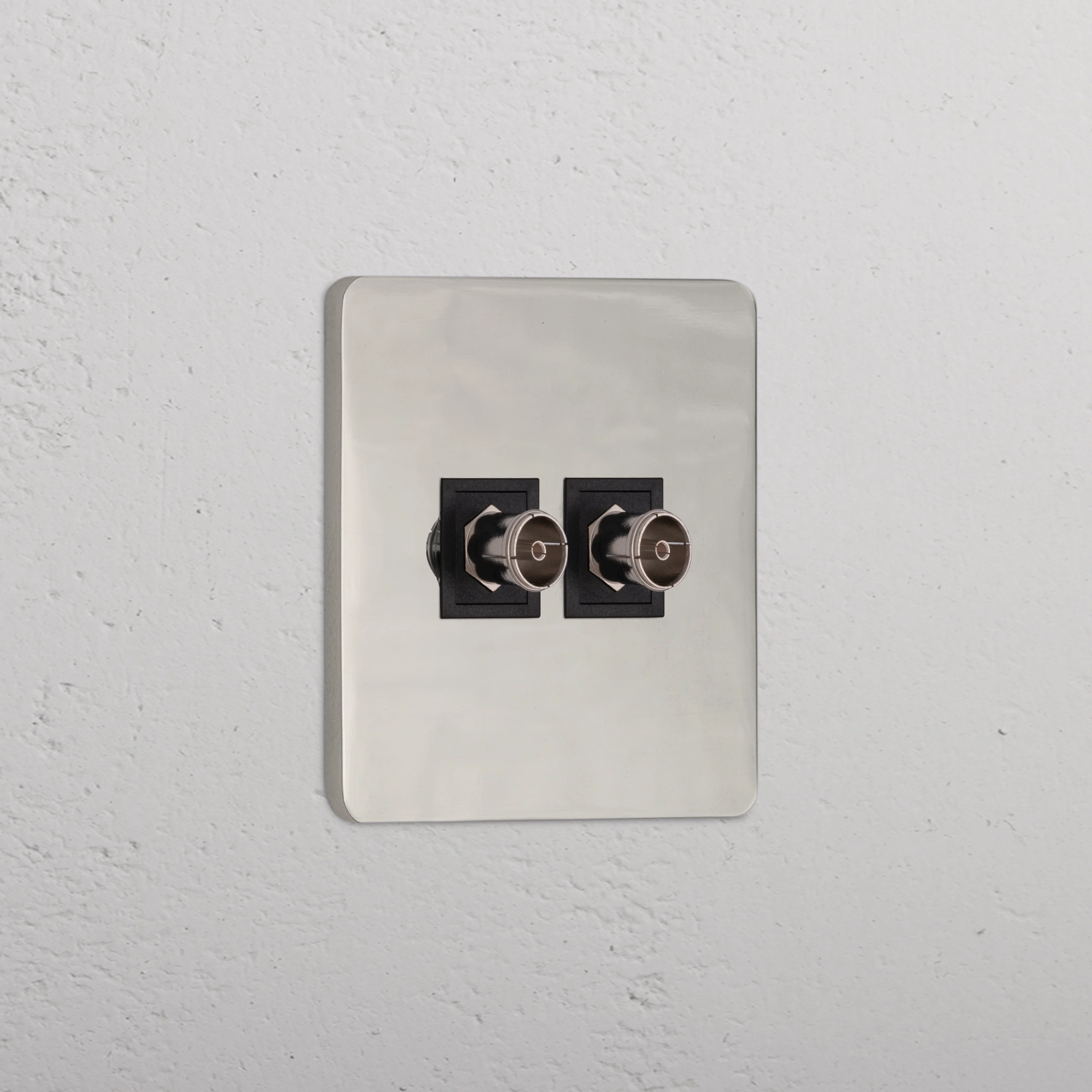 Grove Single 2x TV Socket - Polished Nickel | Black