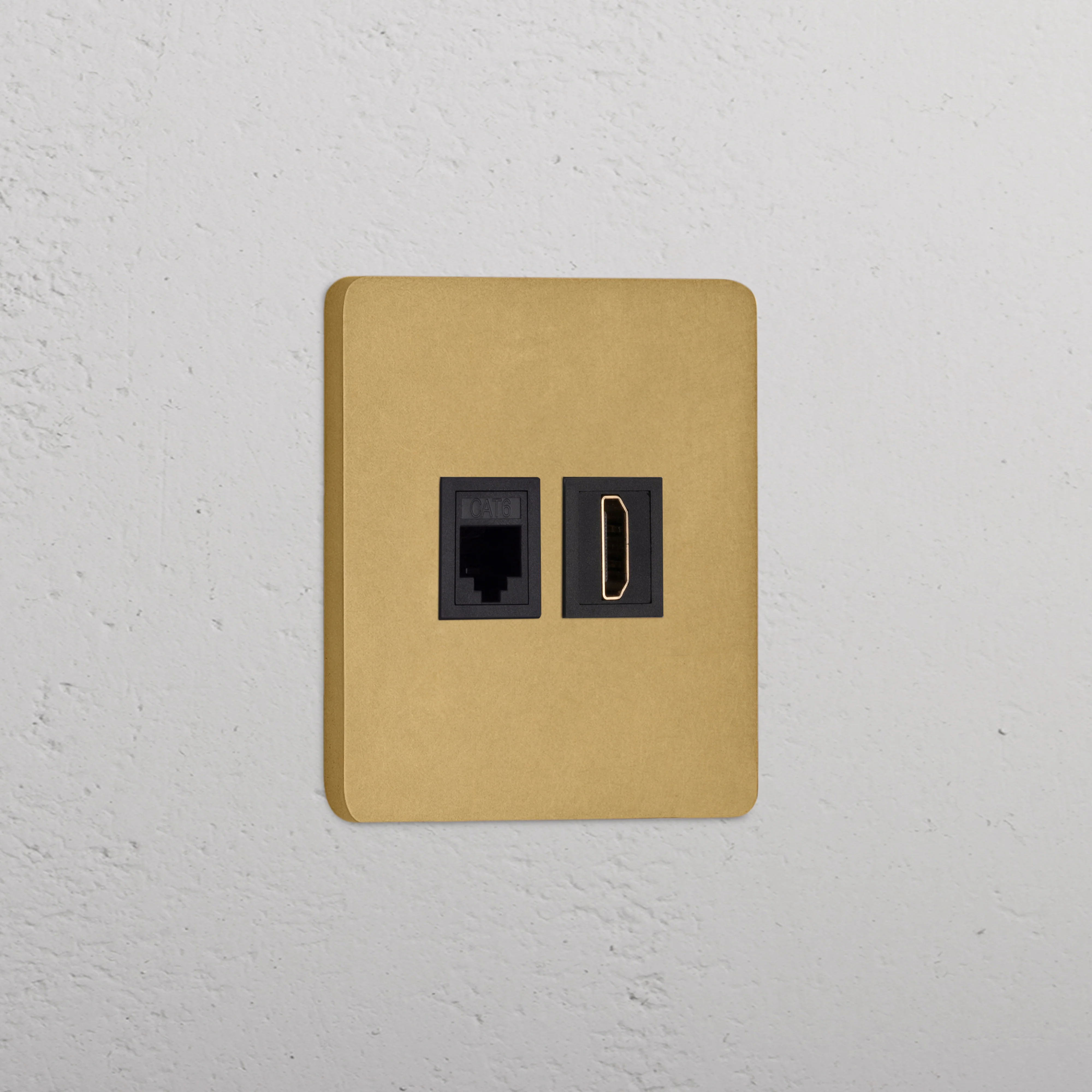 Grove Single RJ45 & HDMI Socket - Antique Brass | Black