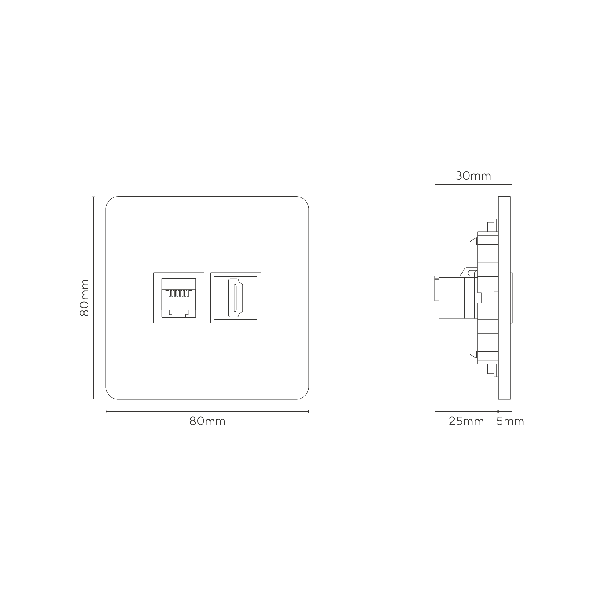 Grove Single RJ45 & HDMI Socket - Polished Nickel | White - Image 3