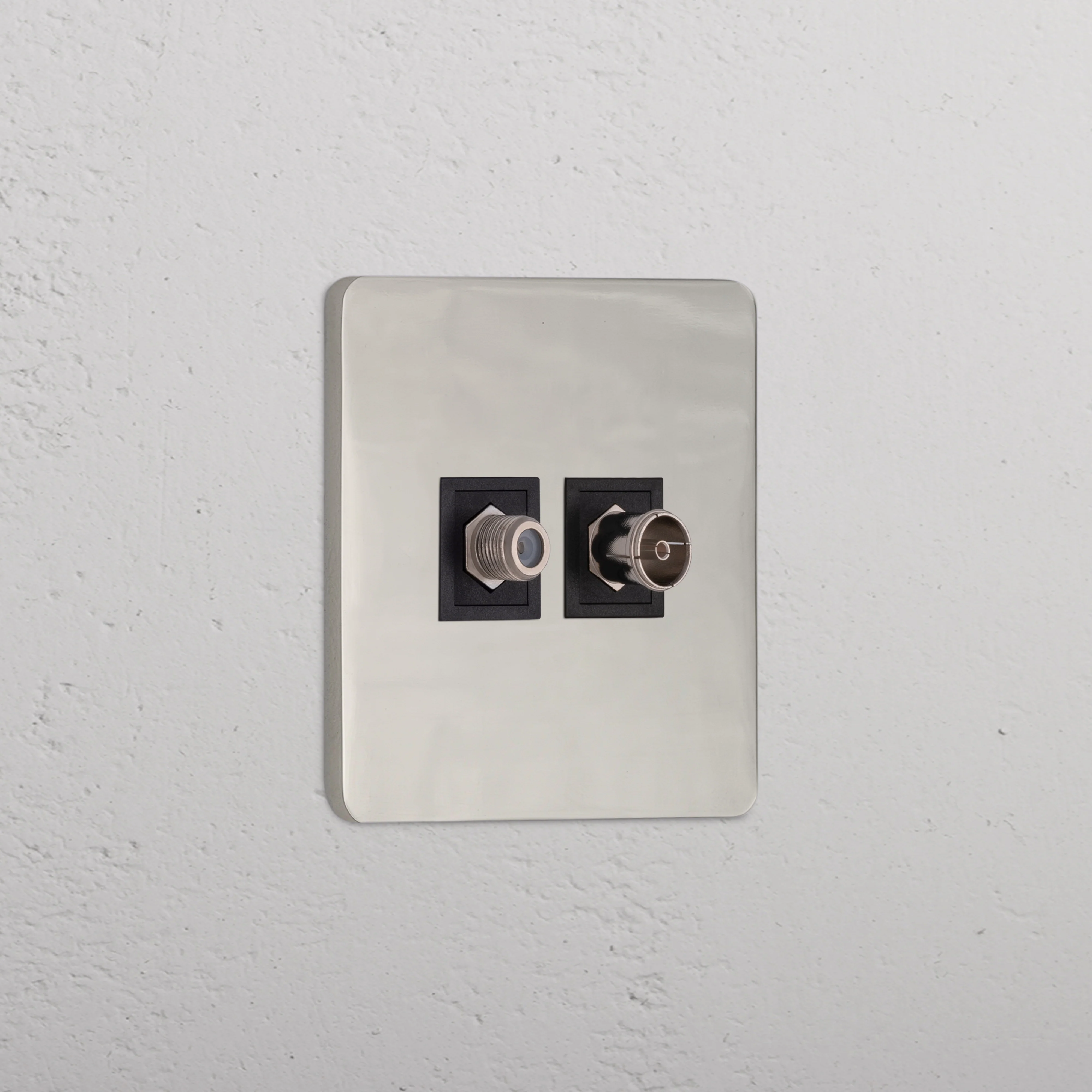 Grove Single Satellite & TV Socket - Polished Nickel | Black