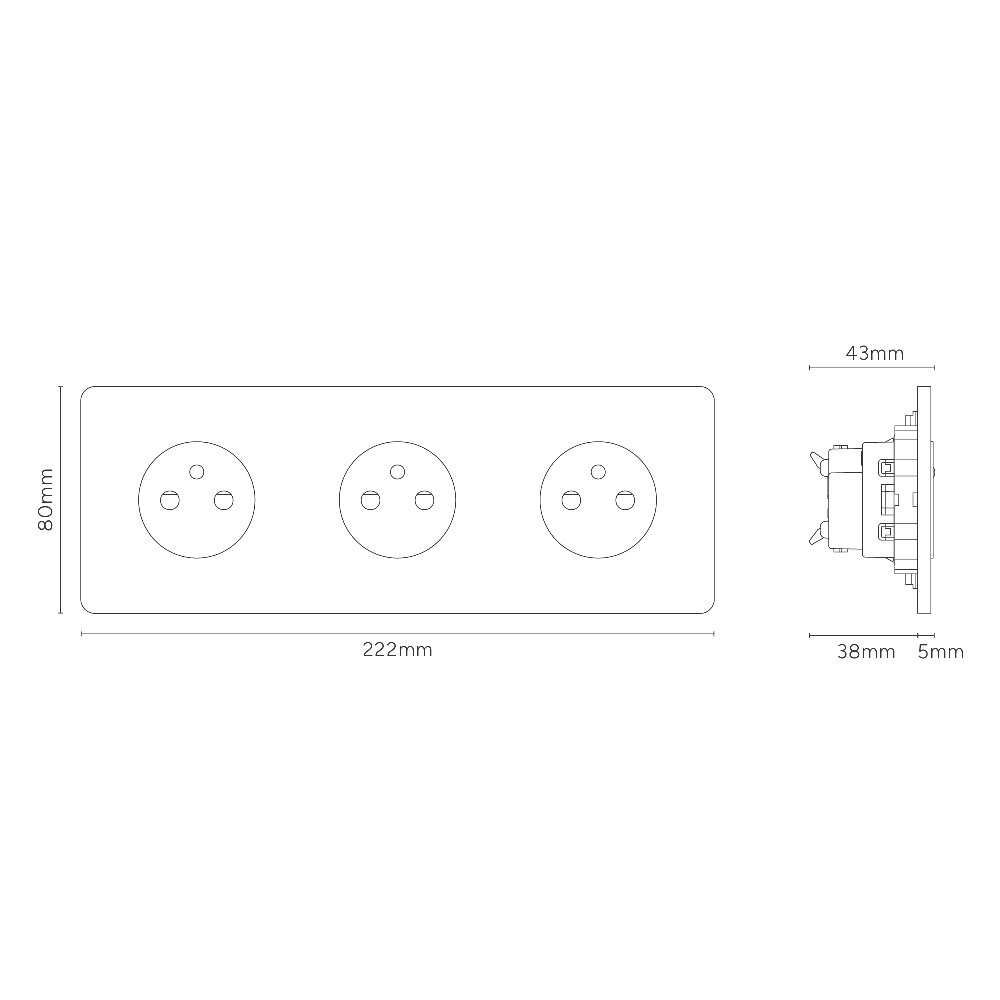 Grove Triple 3x French/Belgian Type E Socket - Antique Brass | Black - Image 3