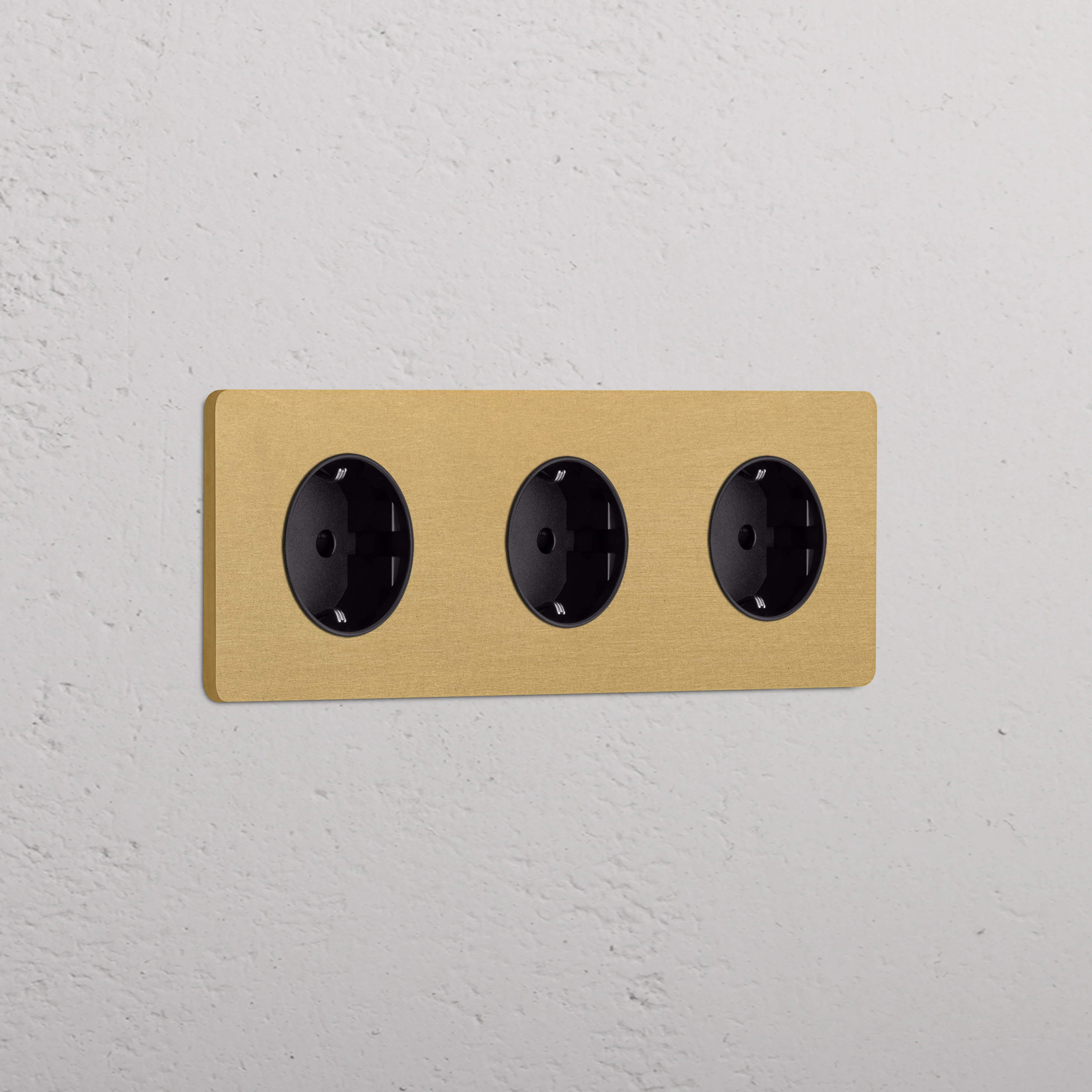 Grove Triple 3x Schuko Type F Socket - Antique Brass | Black