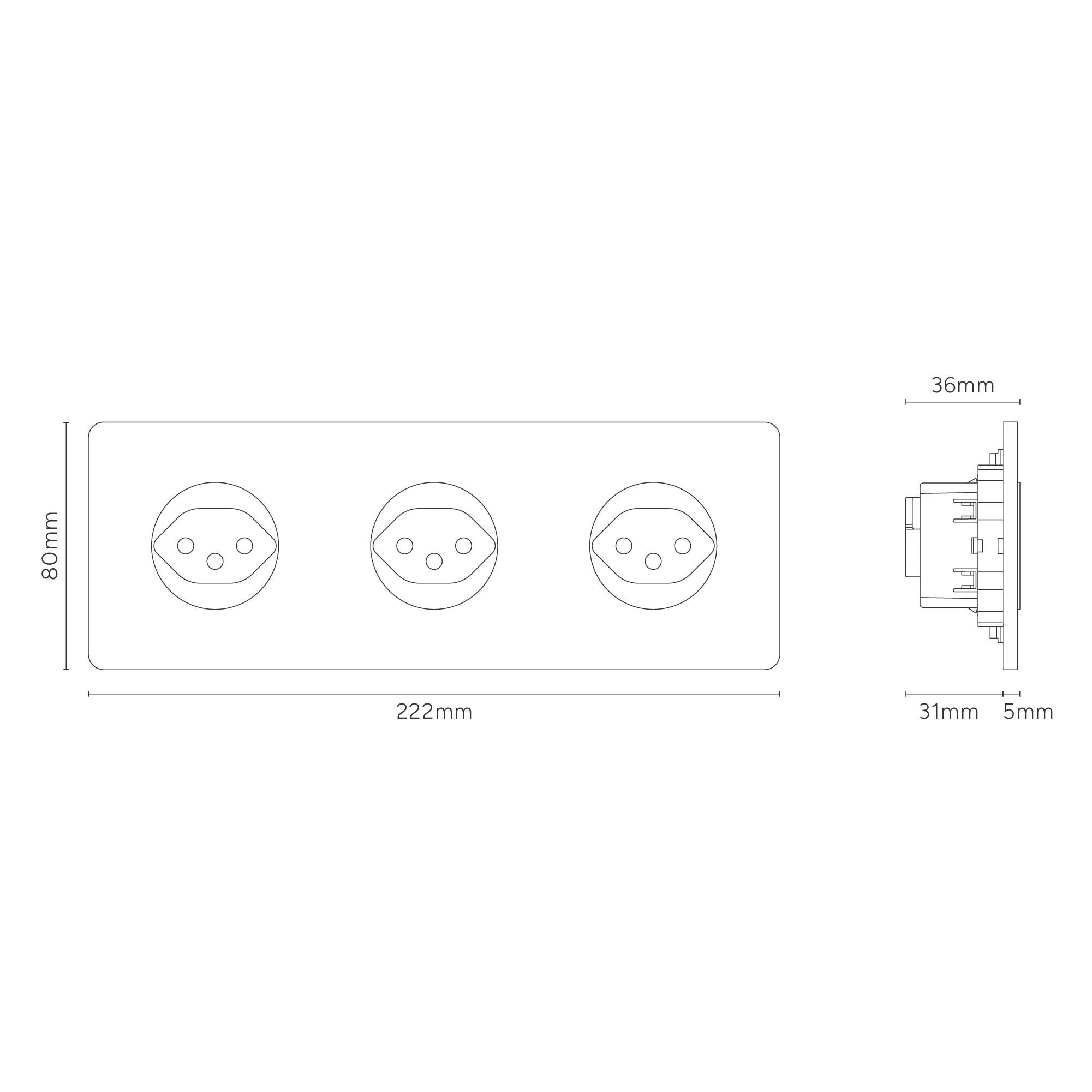 Grove Triple 3x Swiss Type J Socket - Polished Nickel | Black - Image 3