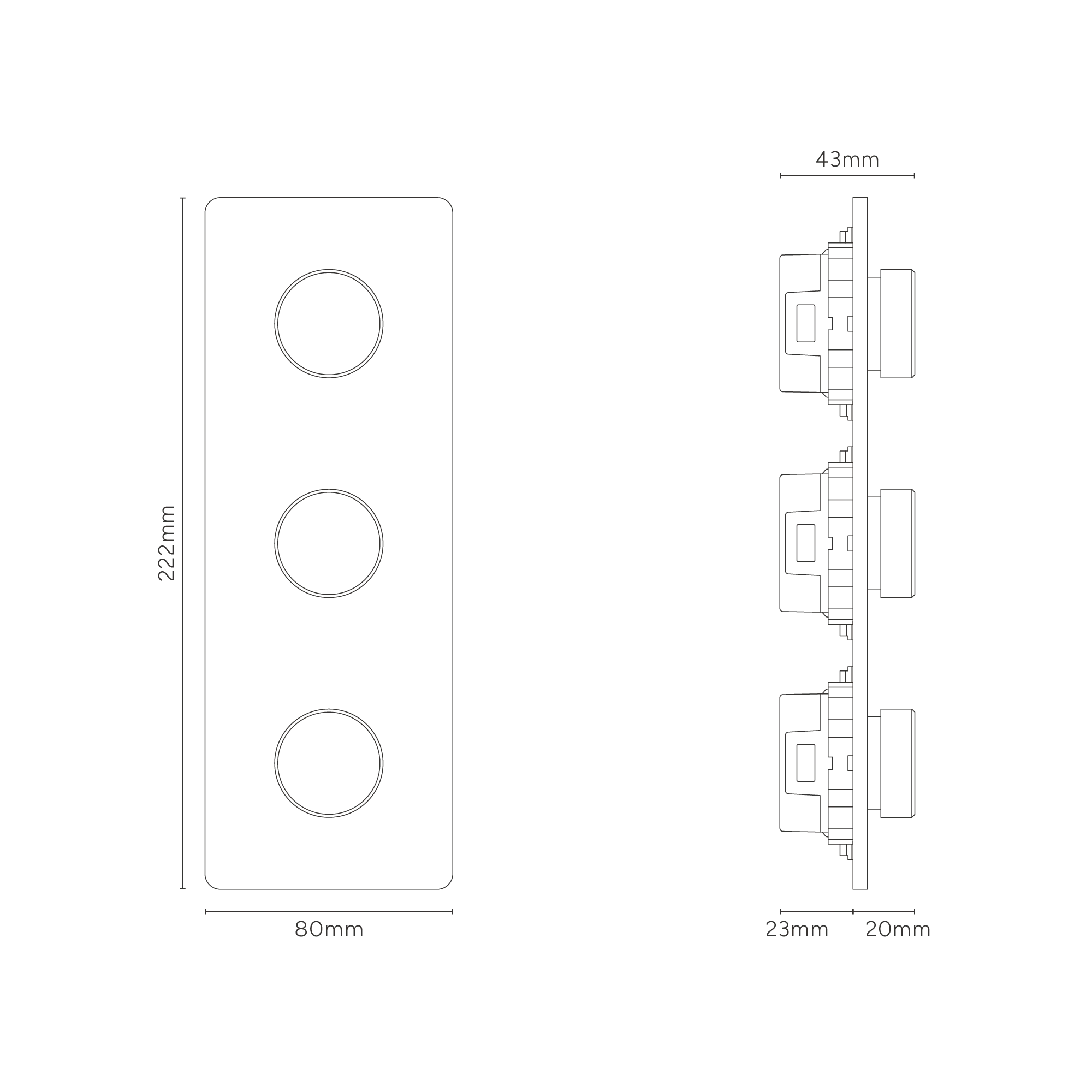 Grove Triple 3x Vertical Multiway Dimmer Switch - Antique Brass - Image 3