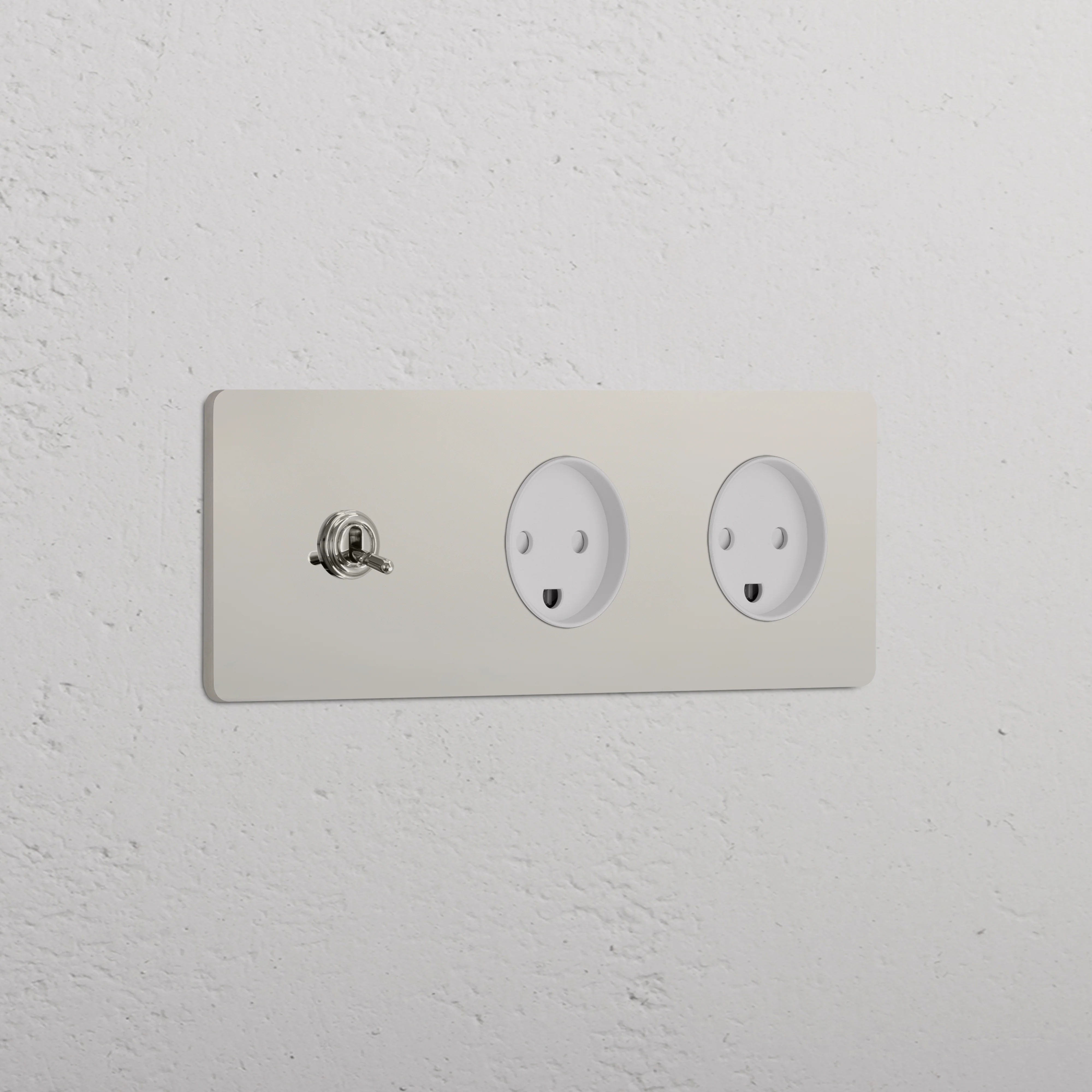 Grove Triple Toggle & 2x Danish Type K Socket - Polished Nickel | White