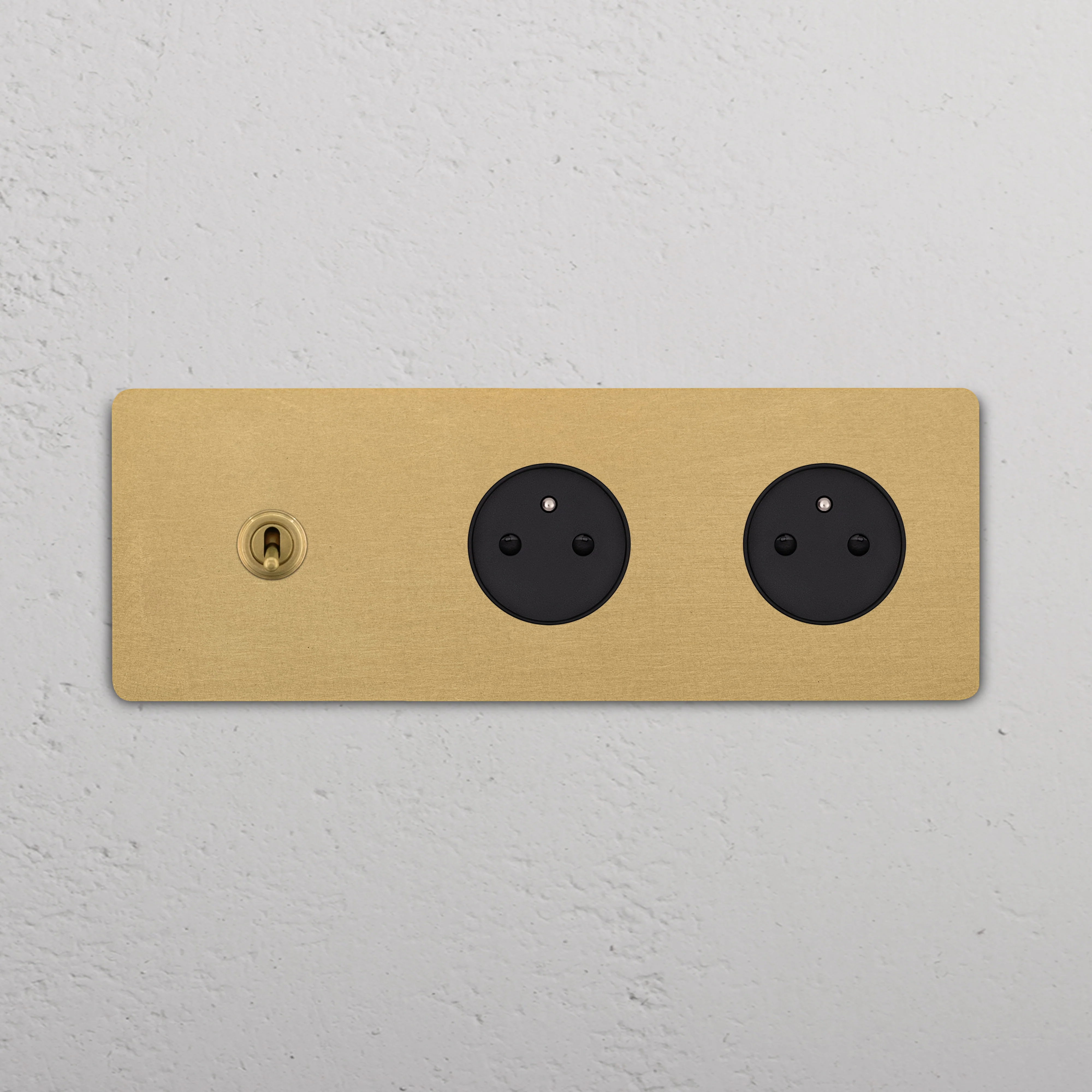 Grove Triple Toggle & 2x French/Belgian Type E Socket - Antique Brass | Black - Image 2