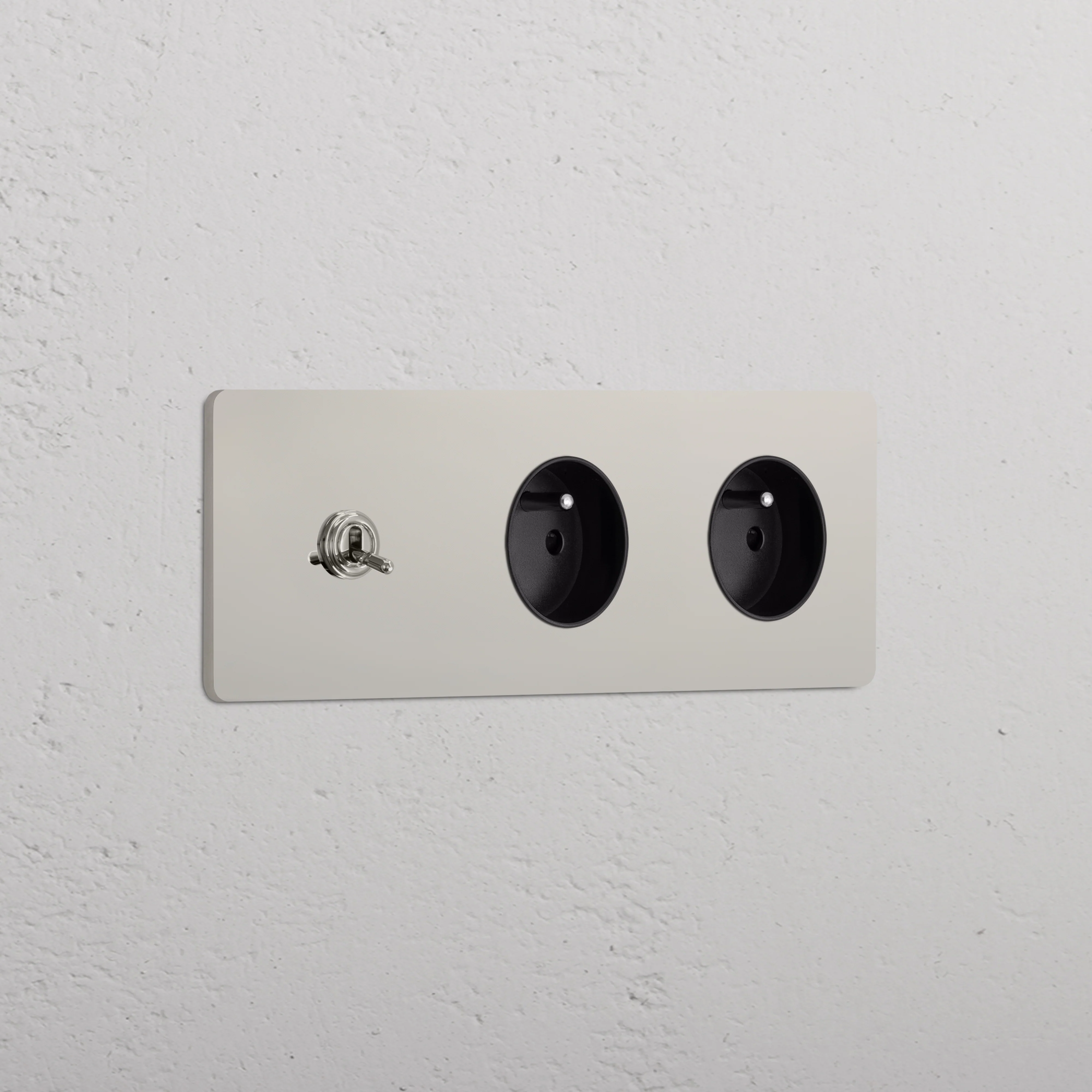 Grove Triple Toggle & 2x French/Belgian Type E Socket - Polished Nickel | Black