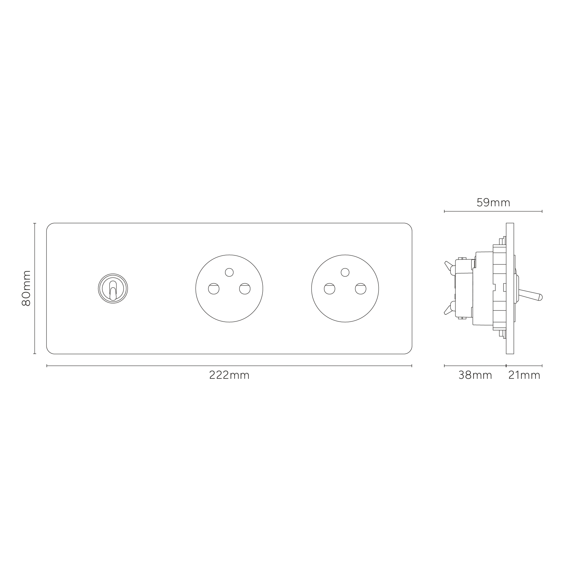 Grove Triple Toggle & 2x French/Belgian Type E Socket - Polished Nickel | White - Image 3