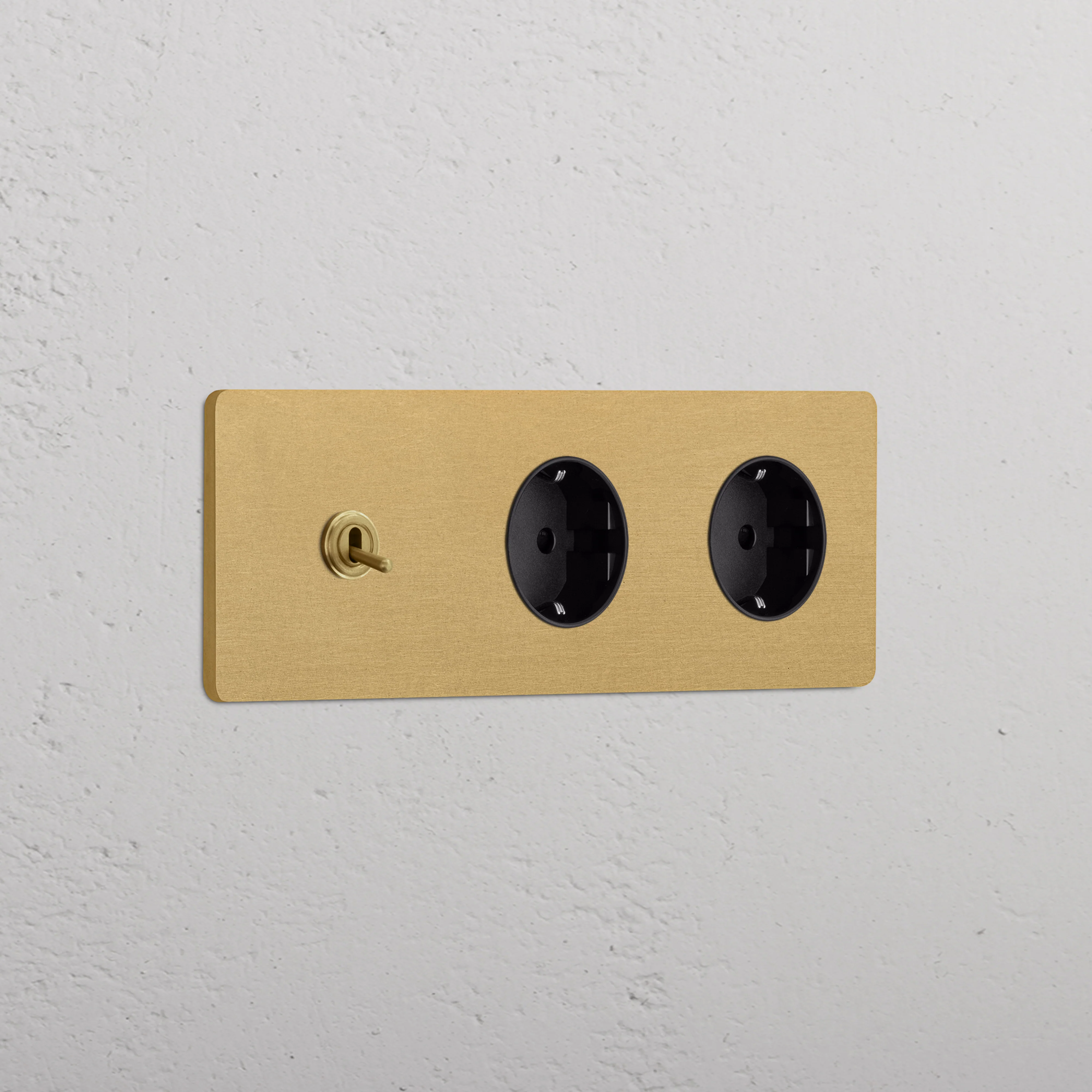 Grove Triple Toggle & 2x Schuko Type F Socket - Antique Brass | Black