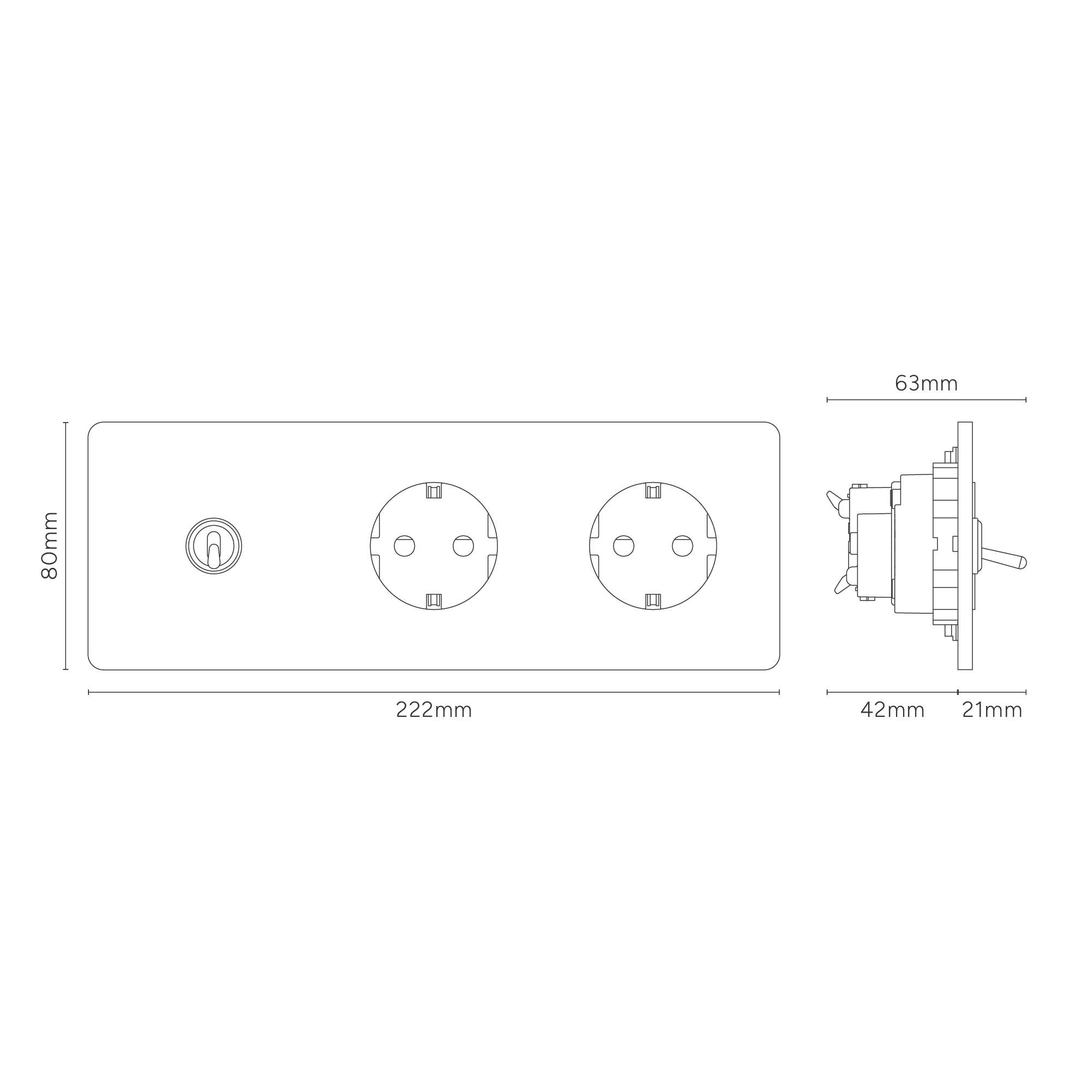 Grove Triple Toggle & 2x Schuko Type F Socket - Antique Brass | Black - Image 3