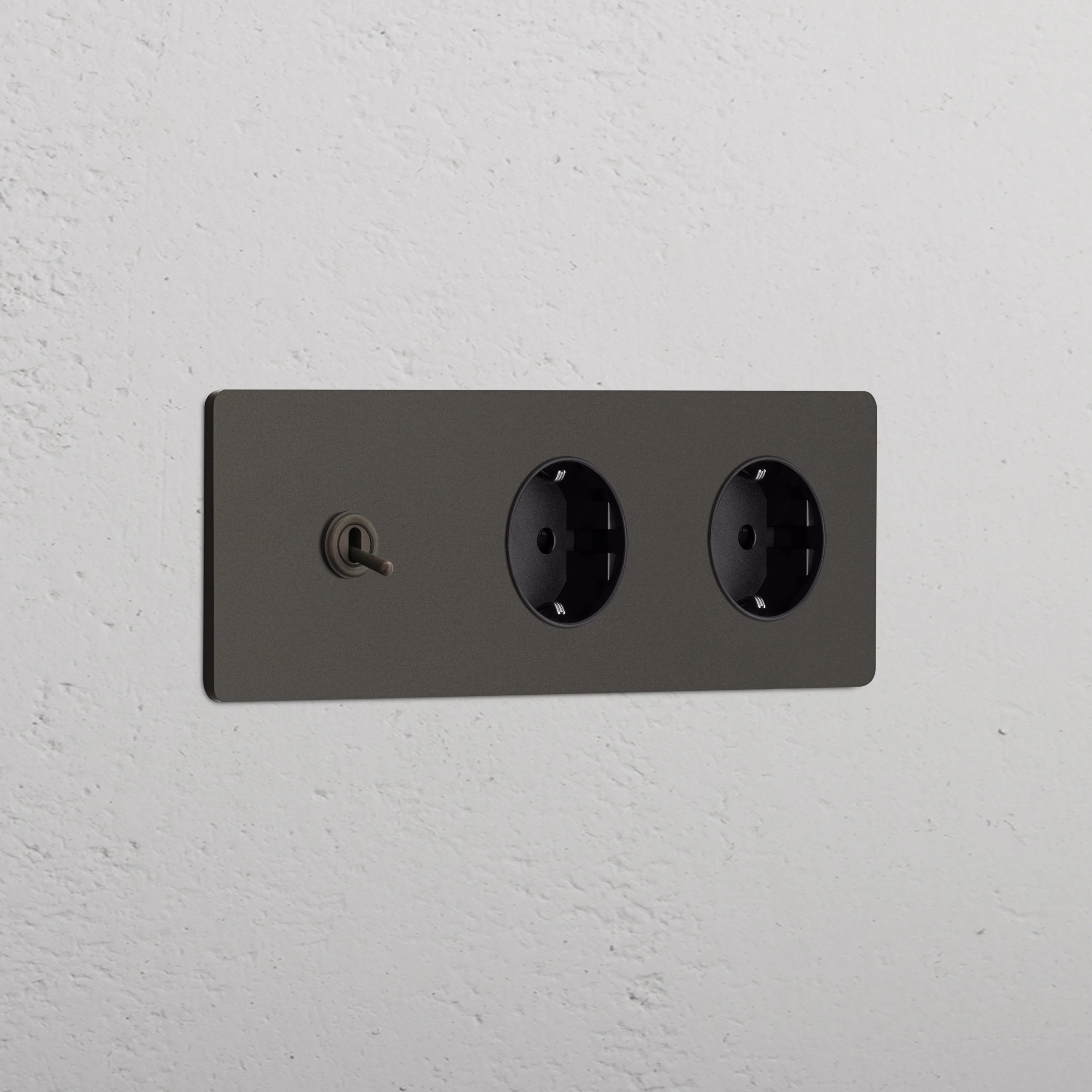 Grove Triple Toggle & 2x Schuko Type F Socket - Bronze | Black