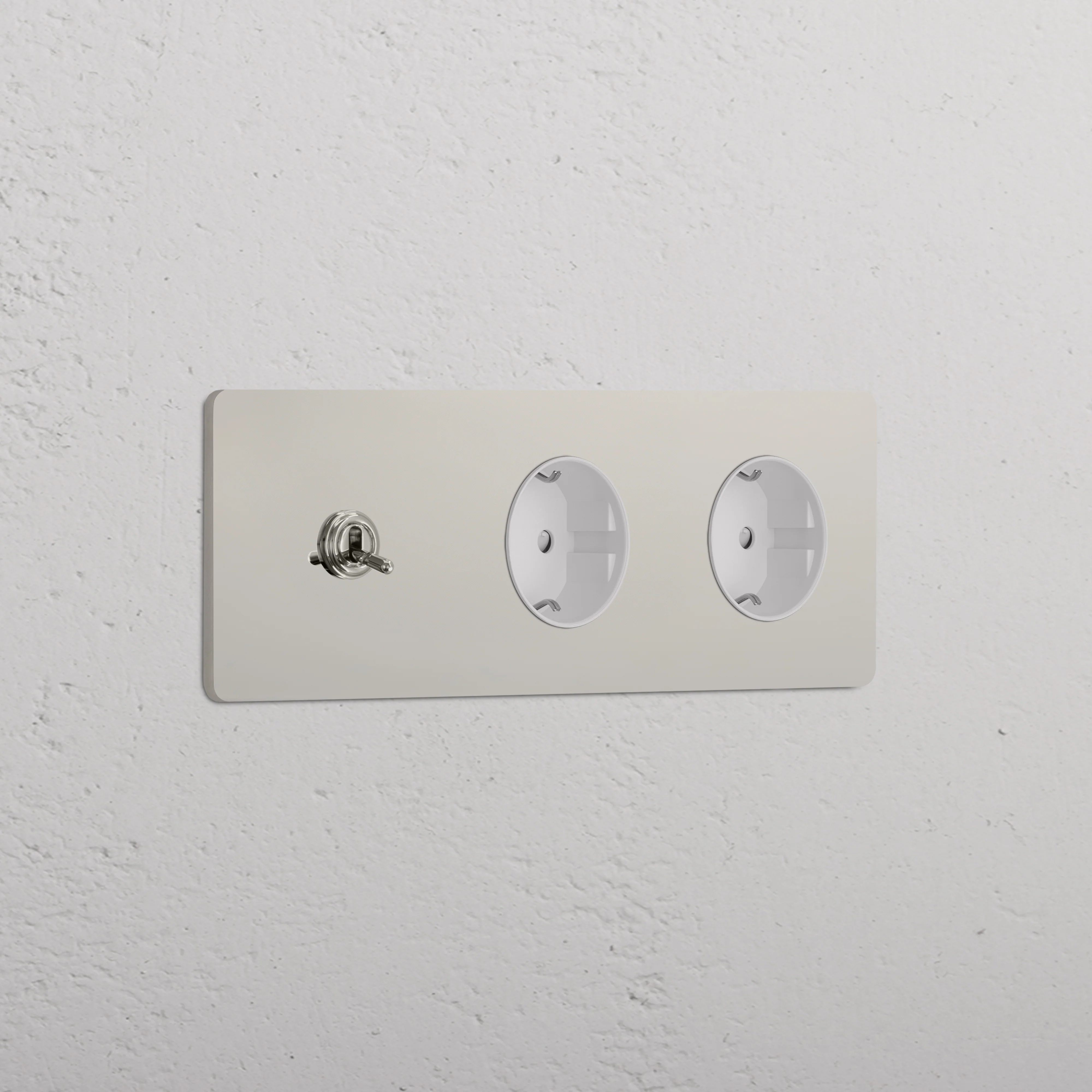 Grove Triple Toggle & 2x Schuko Type F Socket - Polished Nickel | White