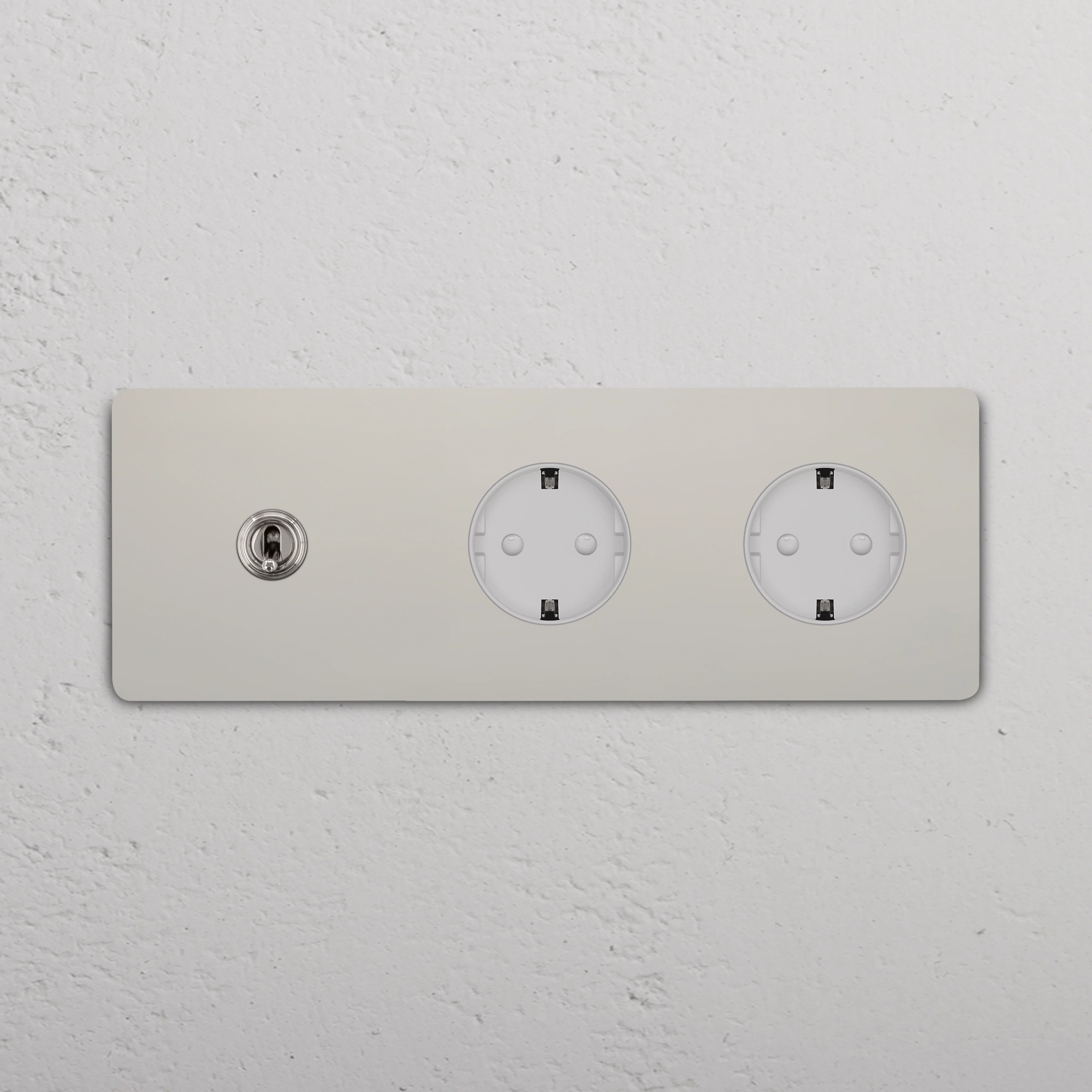 Grove Triple Toggle & 2x Schuko Type F Socket - Polished Nickel | White - Image 2