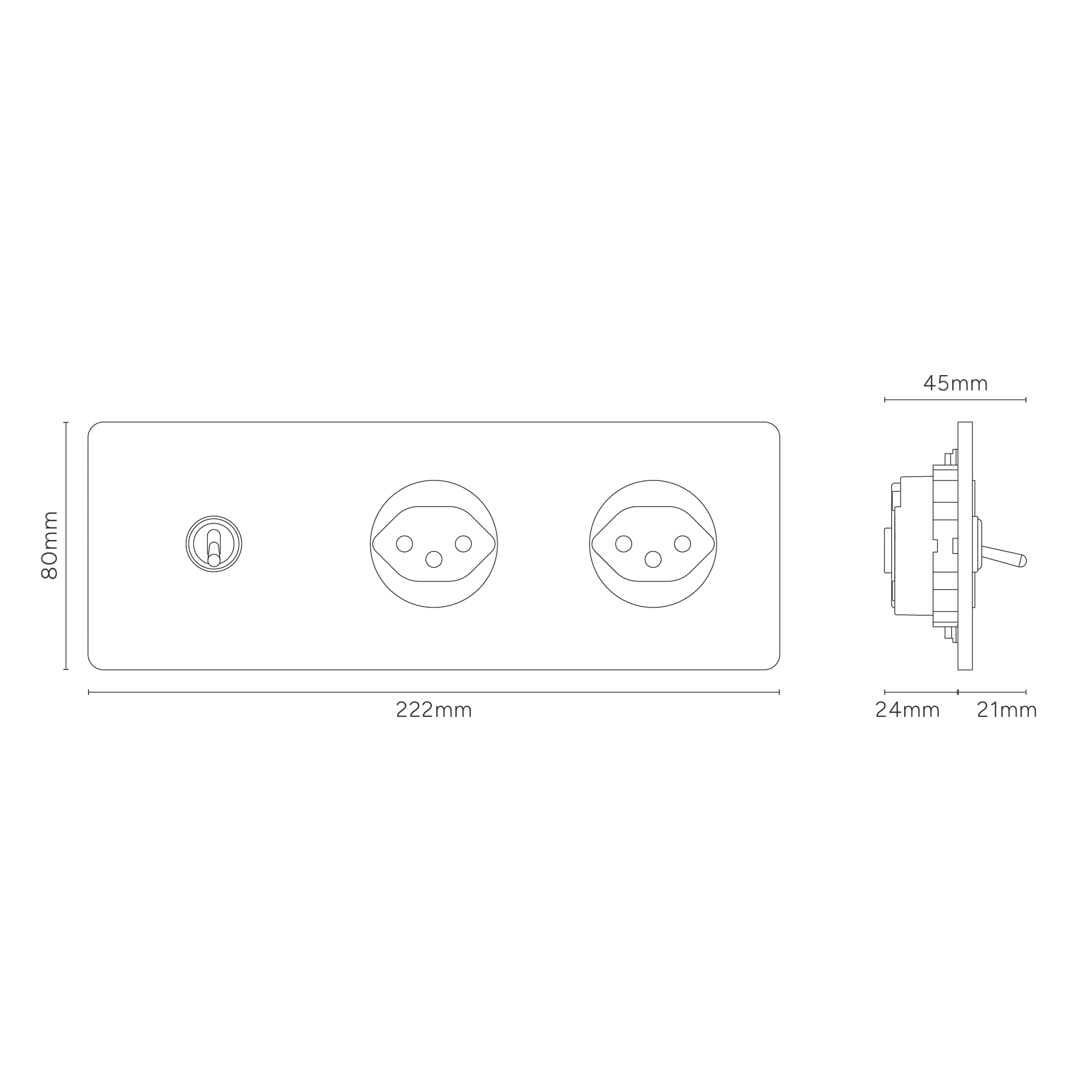 Grove Triple Toggle & 2x Swiss Type J Socket - Polished Nickel | Black - Image 3
