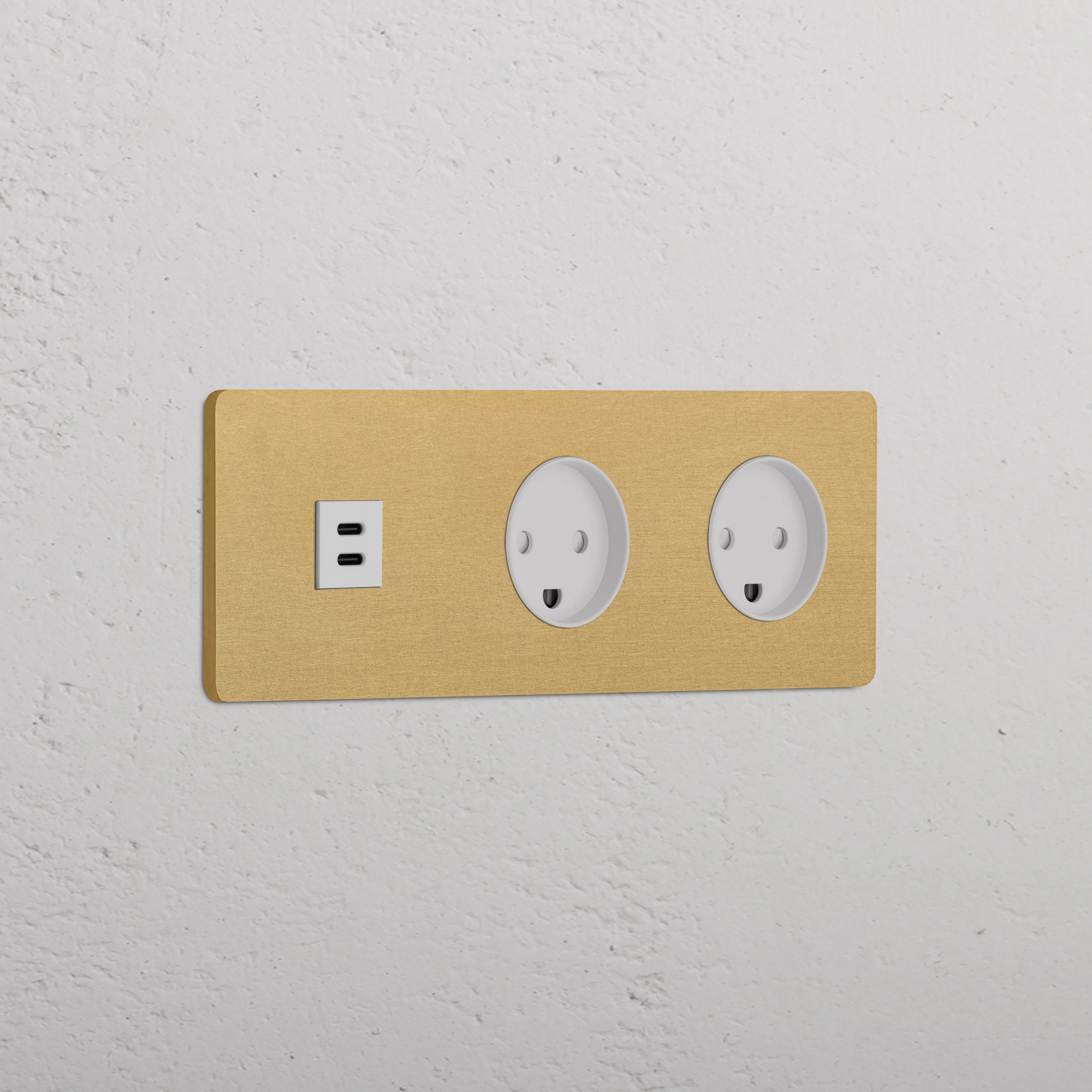 Grove Triple USB-C 30W & 2x Danish Type K Socket - Antique Brass | White