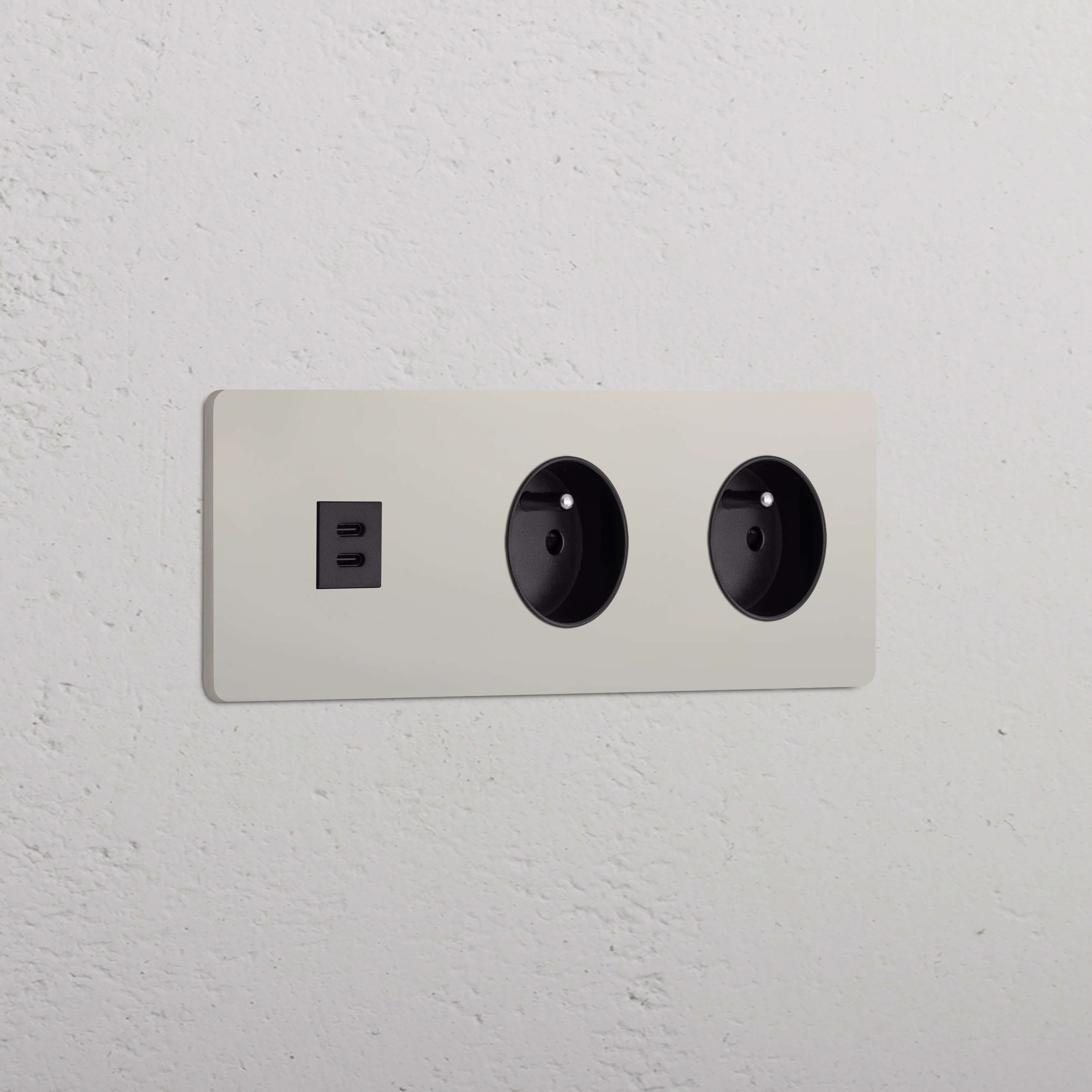 Grove Triple USB-C 30W & 2x French/Belgian Type E Socket - Polished Nickel | Black