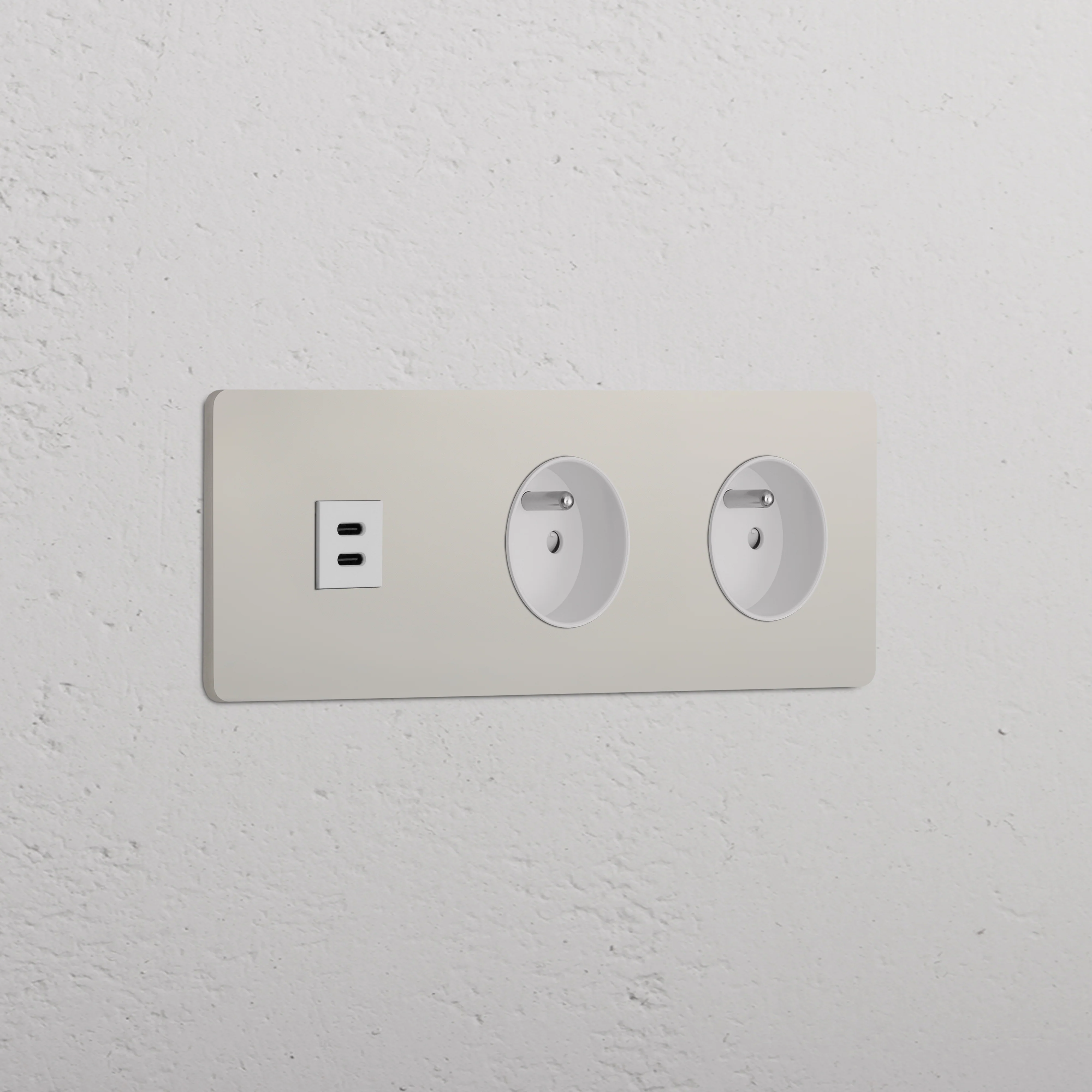 Grove Triple USB-C 30W & 2x French/Belgian Type E Socket - Polished Nickel | White