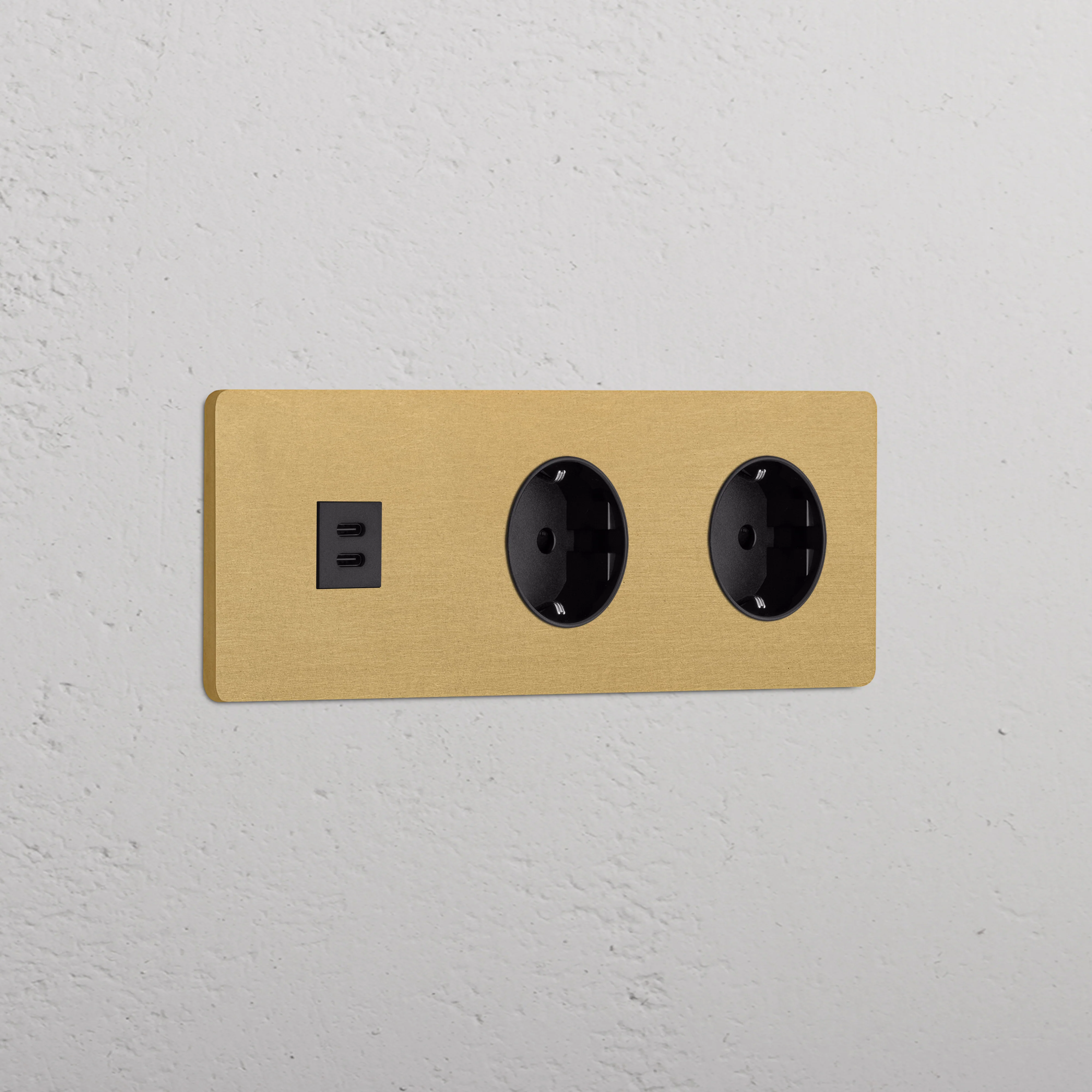 Grove Triple USB-C 30W & 2x Schuko Type F Socket - Antique Brass | Black