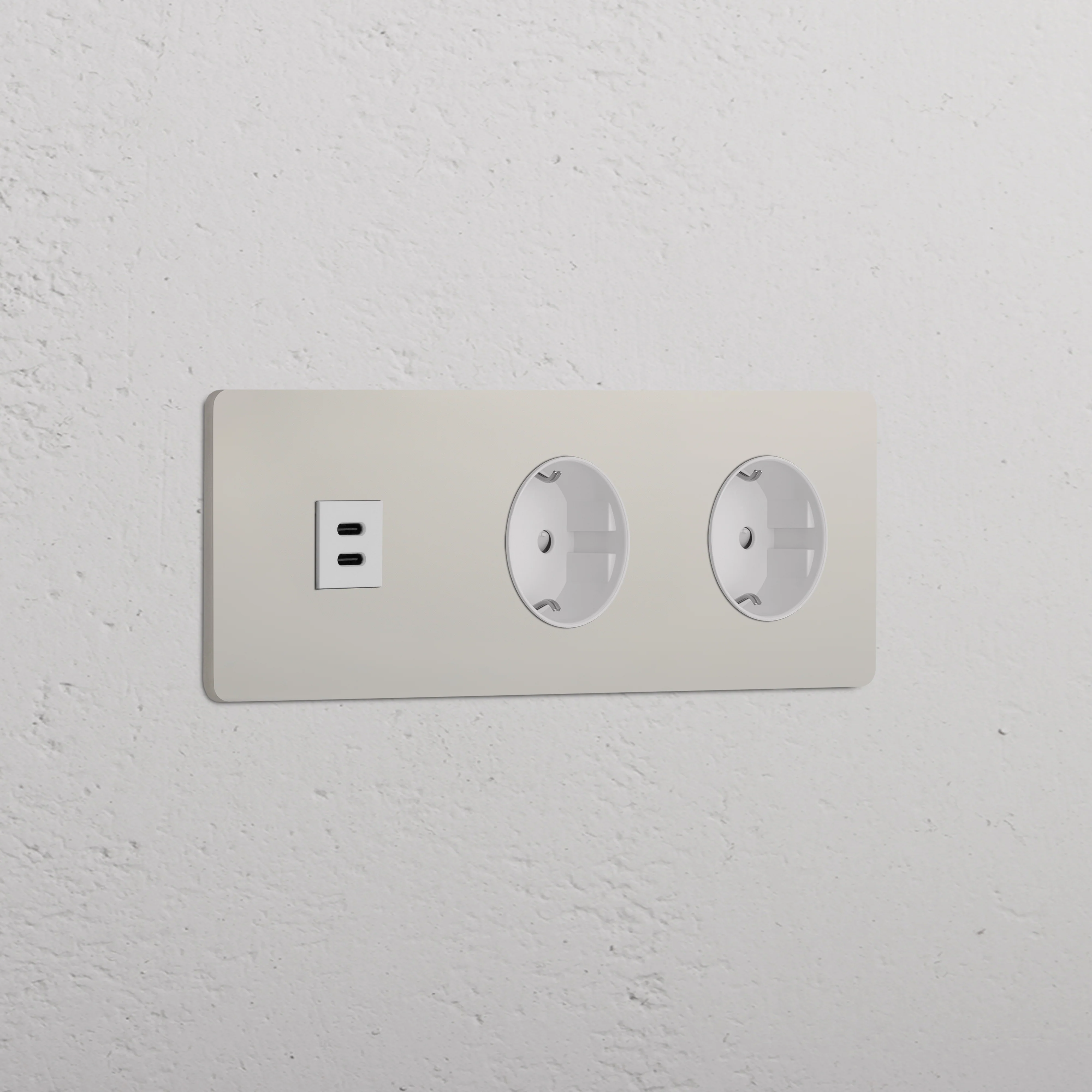 Grove Triple USB-C 30W & 2x Schuko Type F Socket - Polished Nickel | White