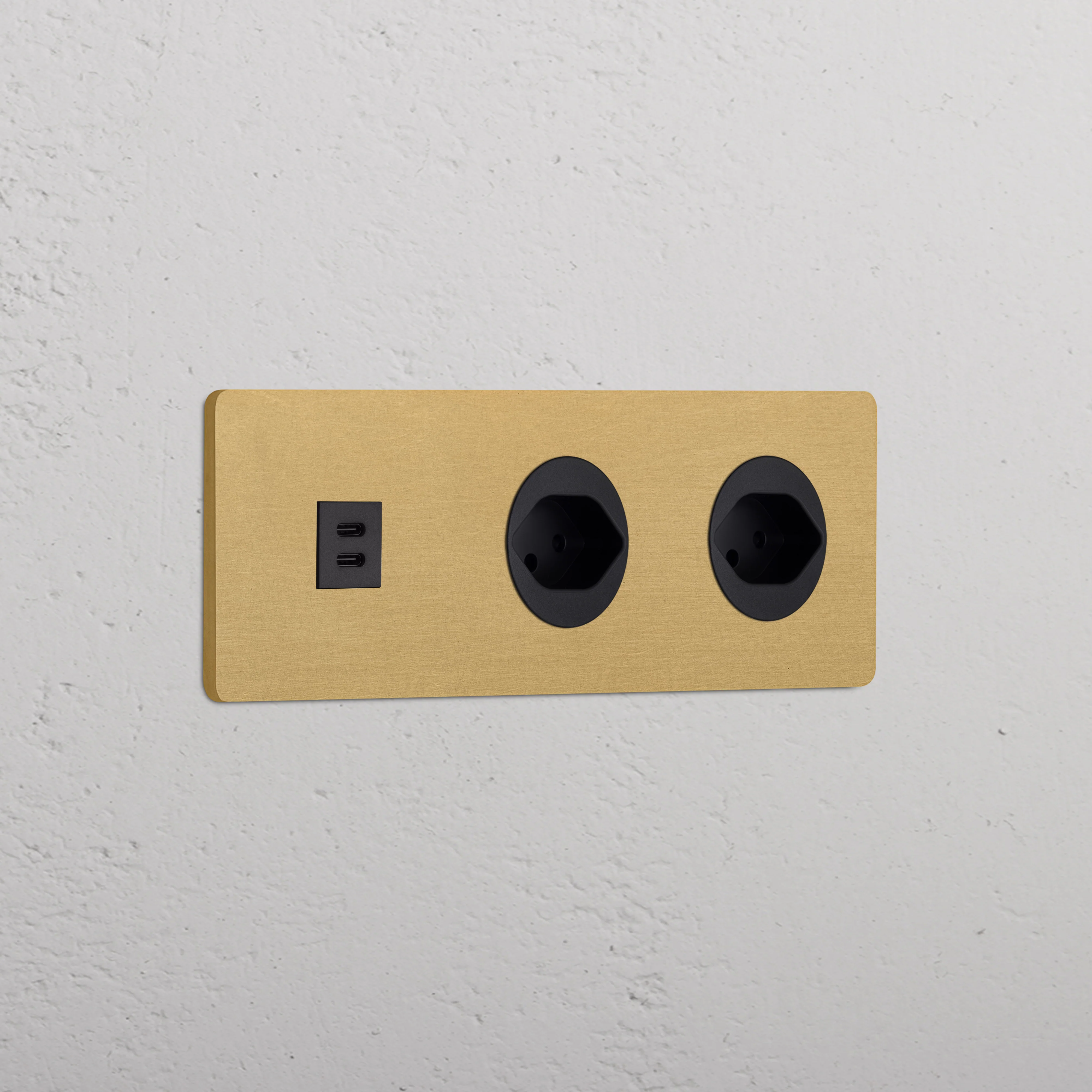 Grove Triple USB-C 30W & 2x Swiss Type J Socket - Antique Brass | Black