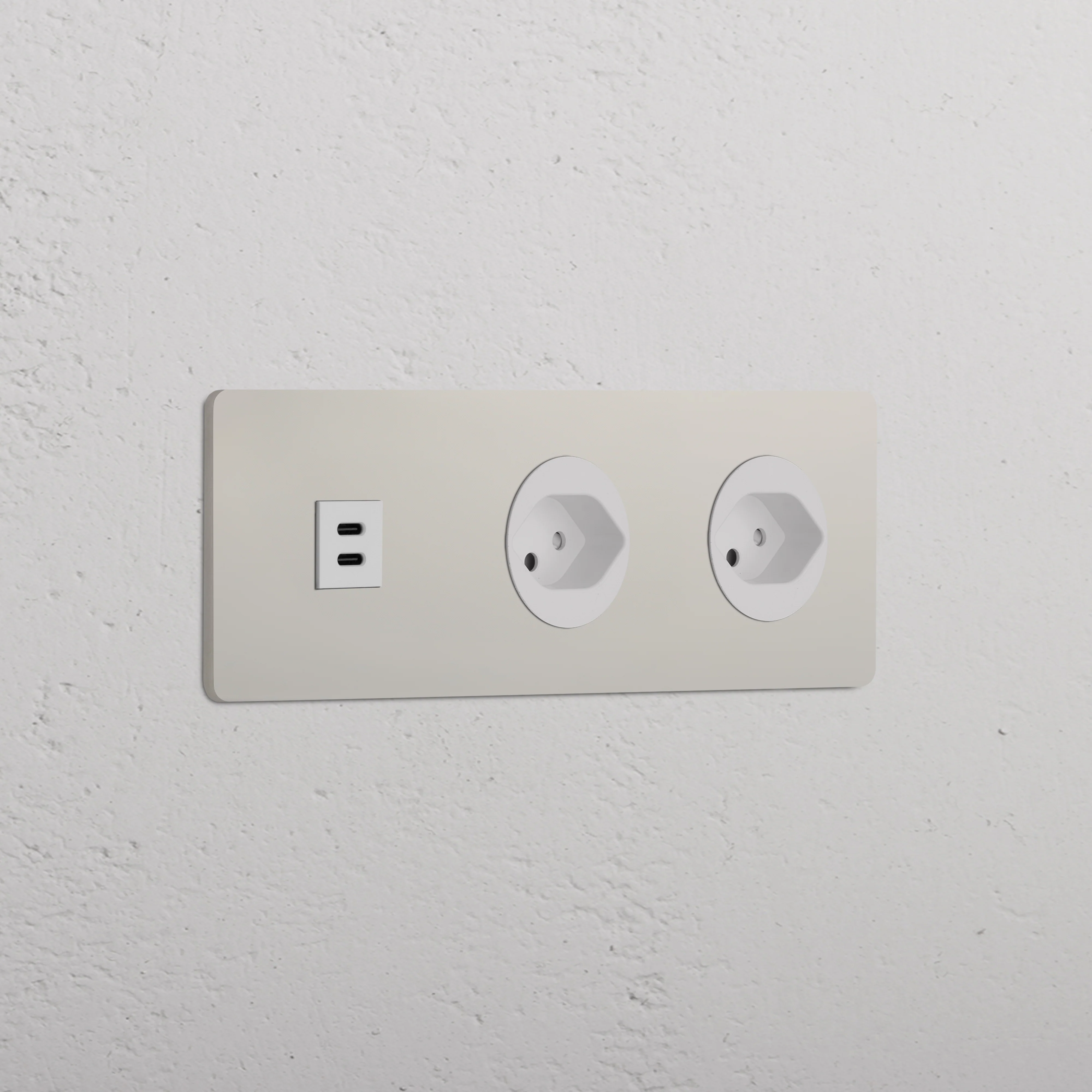 Grove Triple USB-C 30W & 2x Swiss Type J Socket - Polished Nickel | White