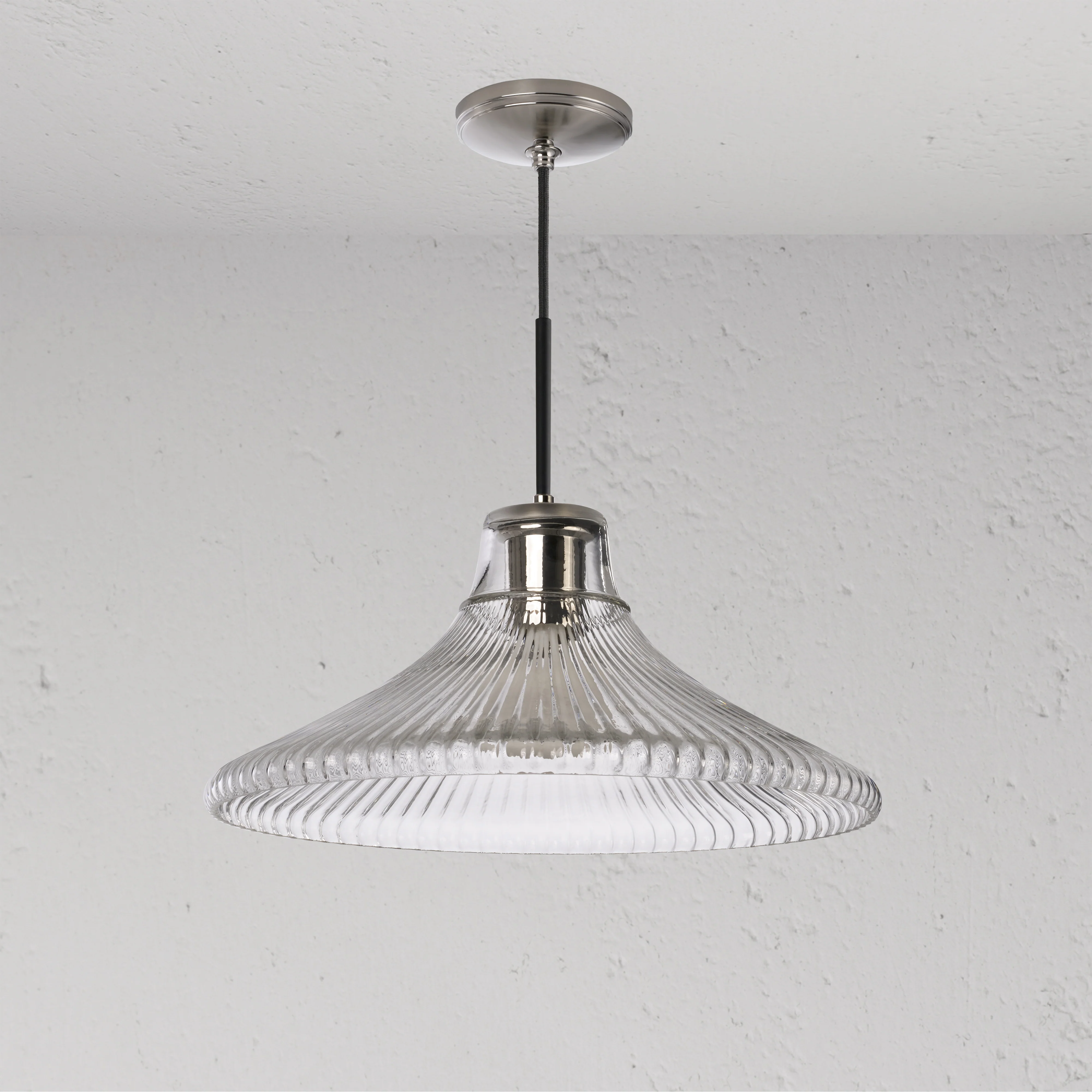 Hammersmith Large Pendant Light Fluted Glass - Polished Nickel - Image 2