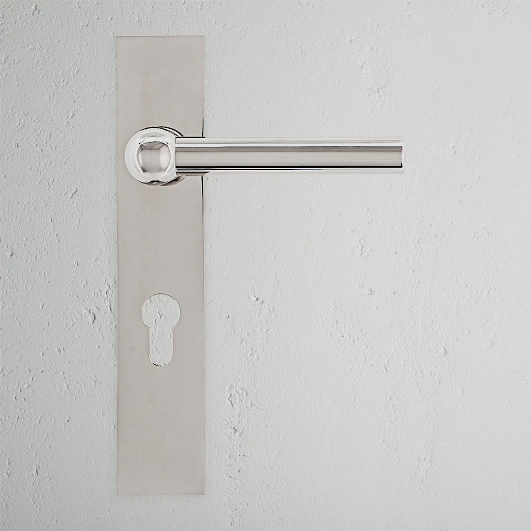 Harper Long Plate Unsprung Door Handle & Euro Lock – Polished Nickel - Image 2