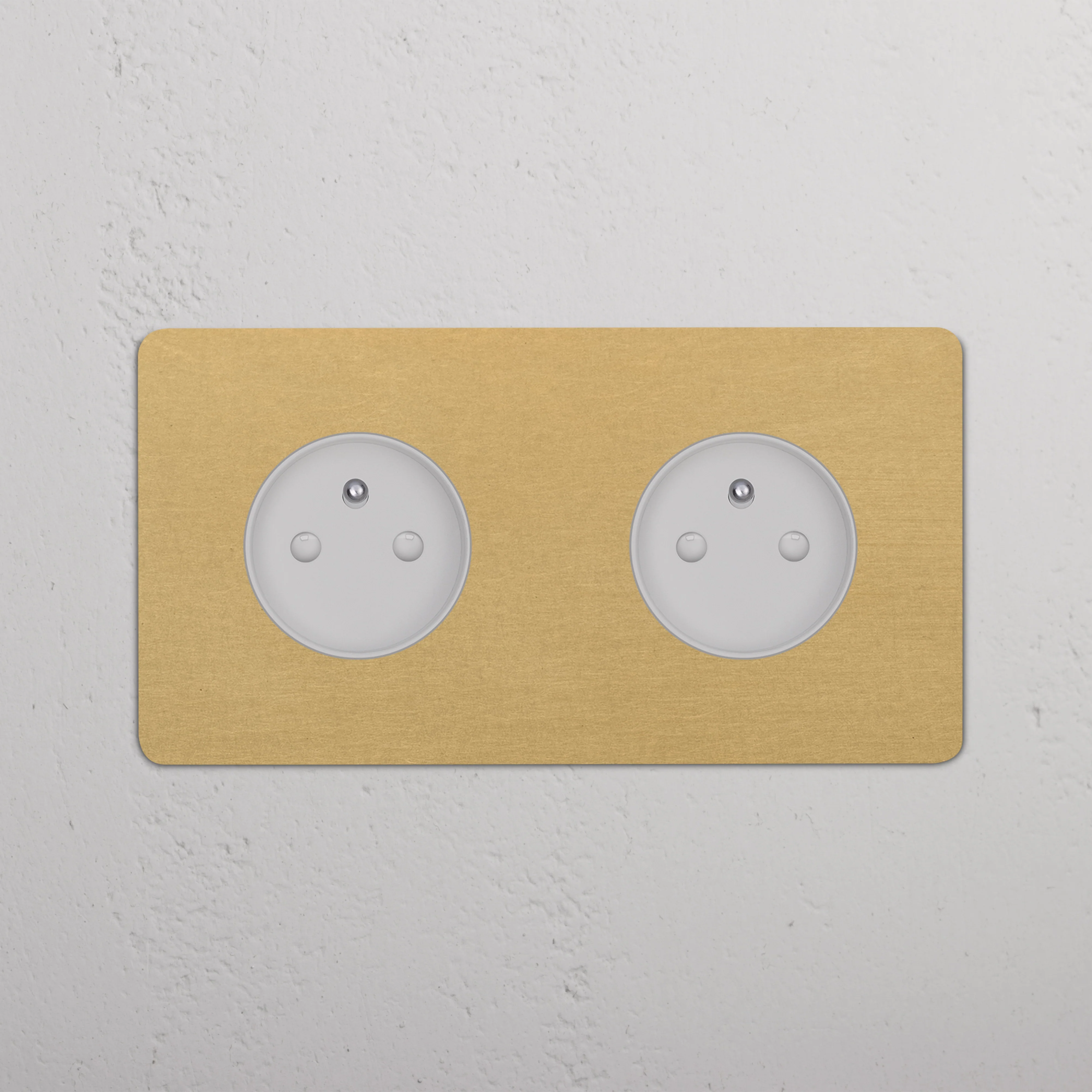 Kew Double 2x French/Belgian Type E Socket - Antique Brass | White - Image 2