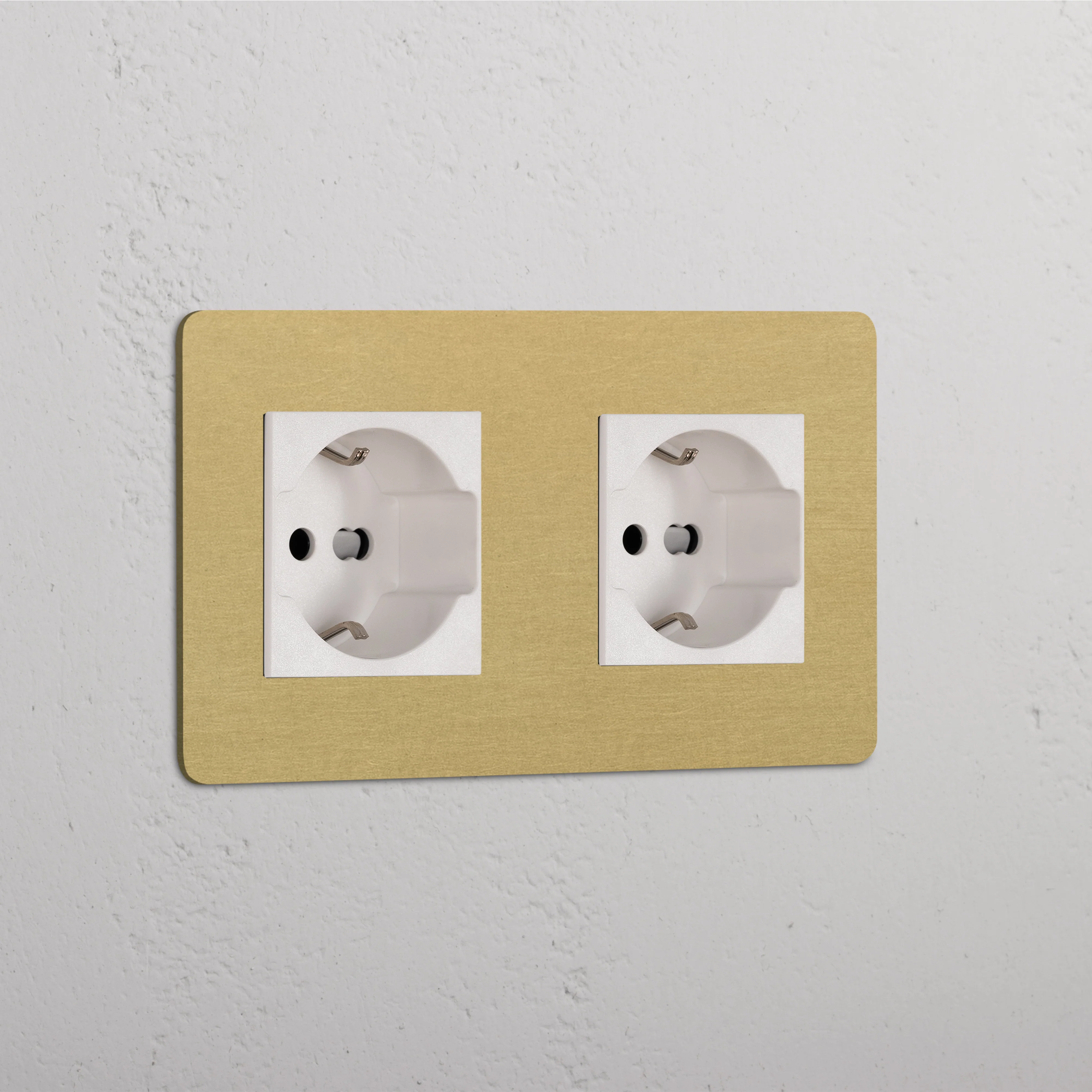 Kew Double 2x Schuko/Bipasso Socket - Antique Brass | White