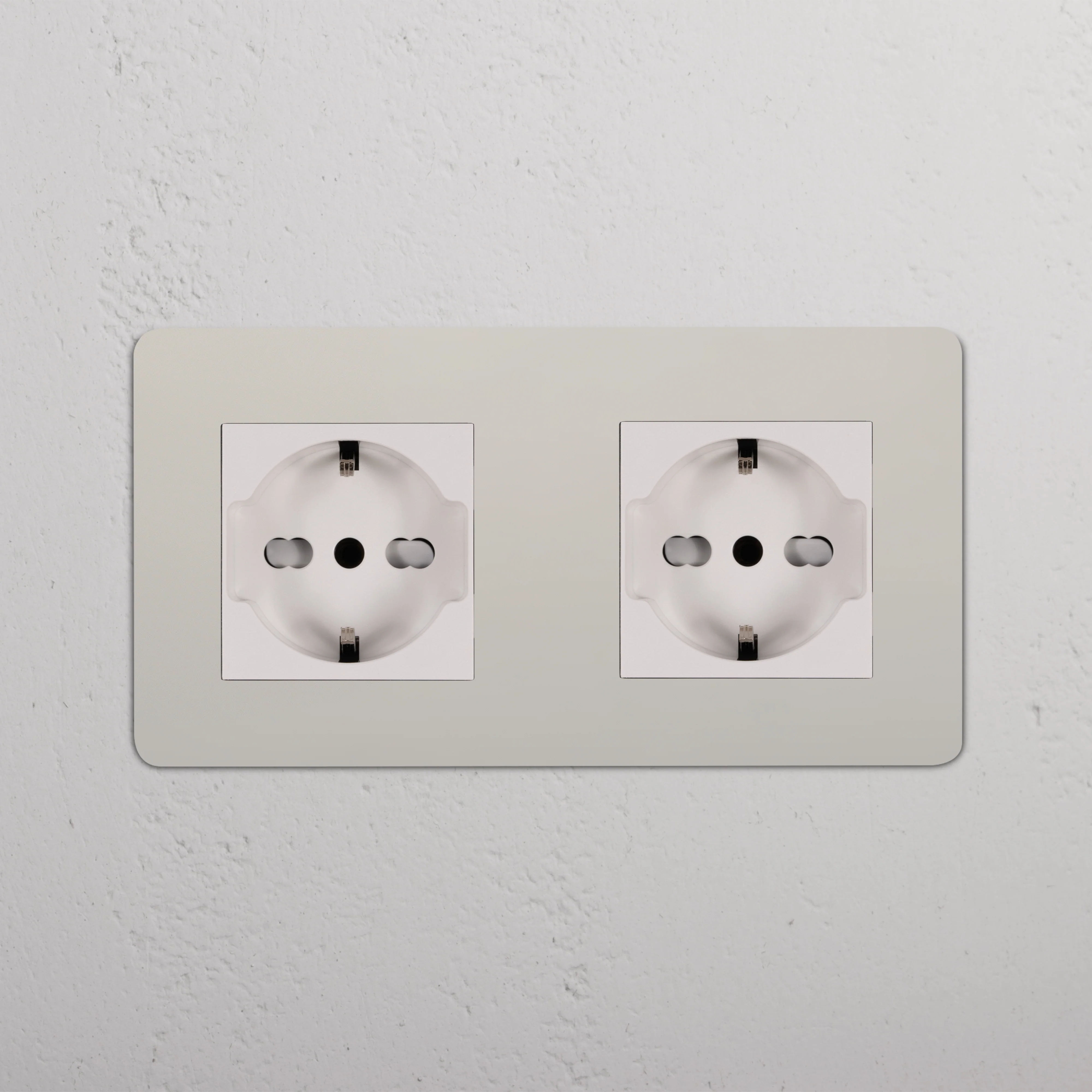 Kew Double 2x Schuko/Bipasso Socket - Polished Nickel | White - Image 2