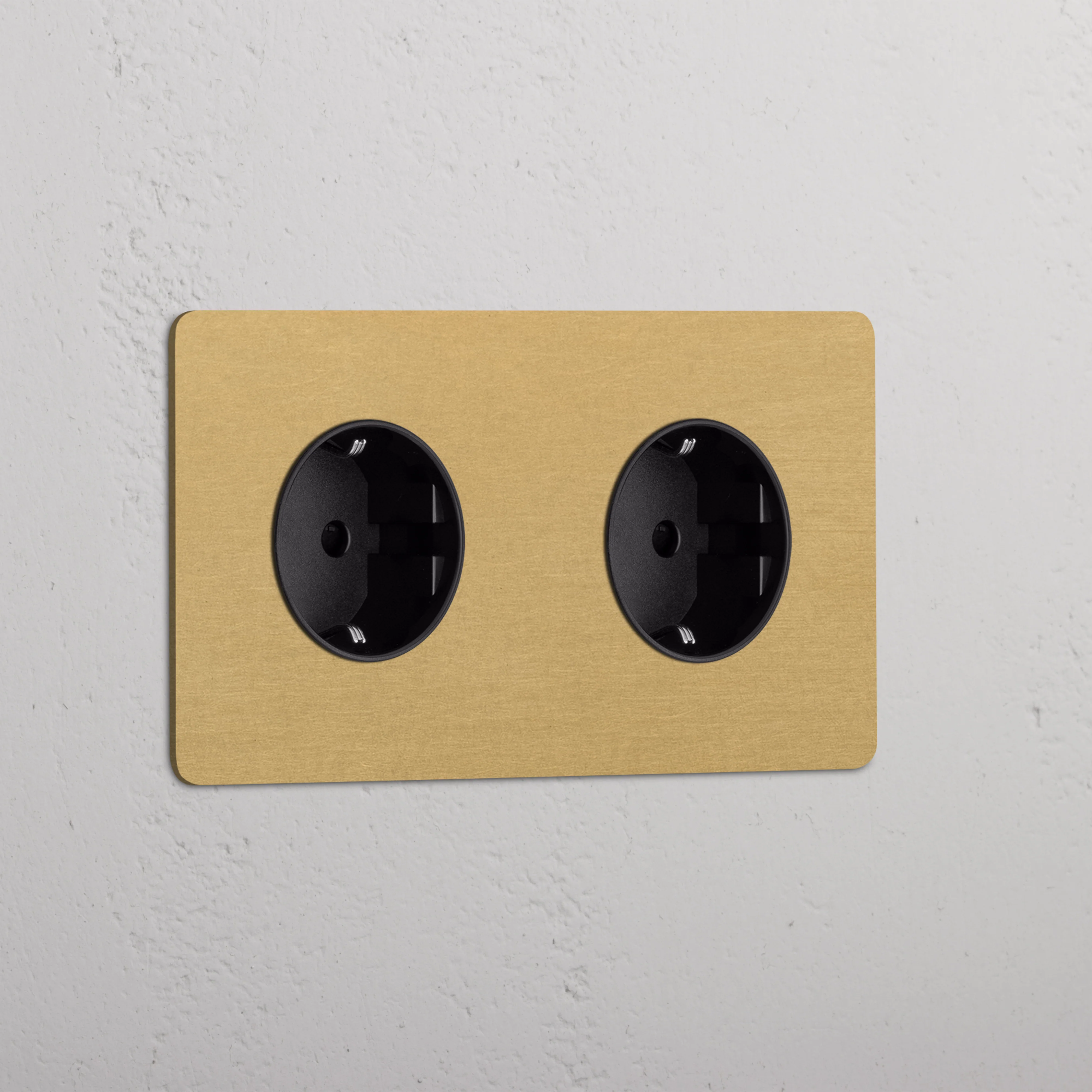 Kew Double 2x Schuko Type F Socket - Antique Brass | Black