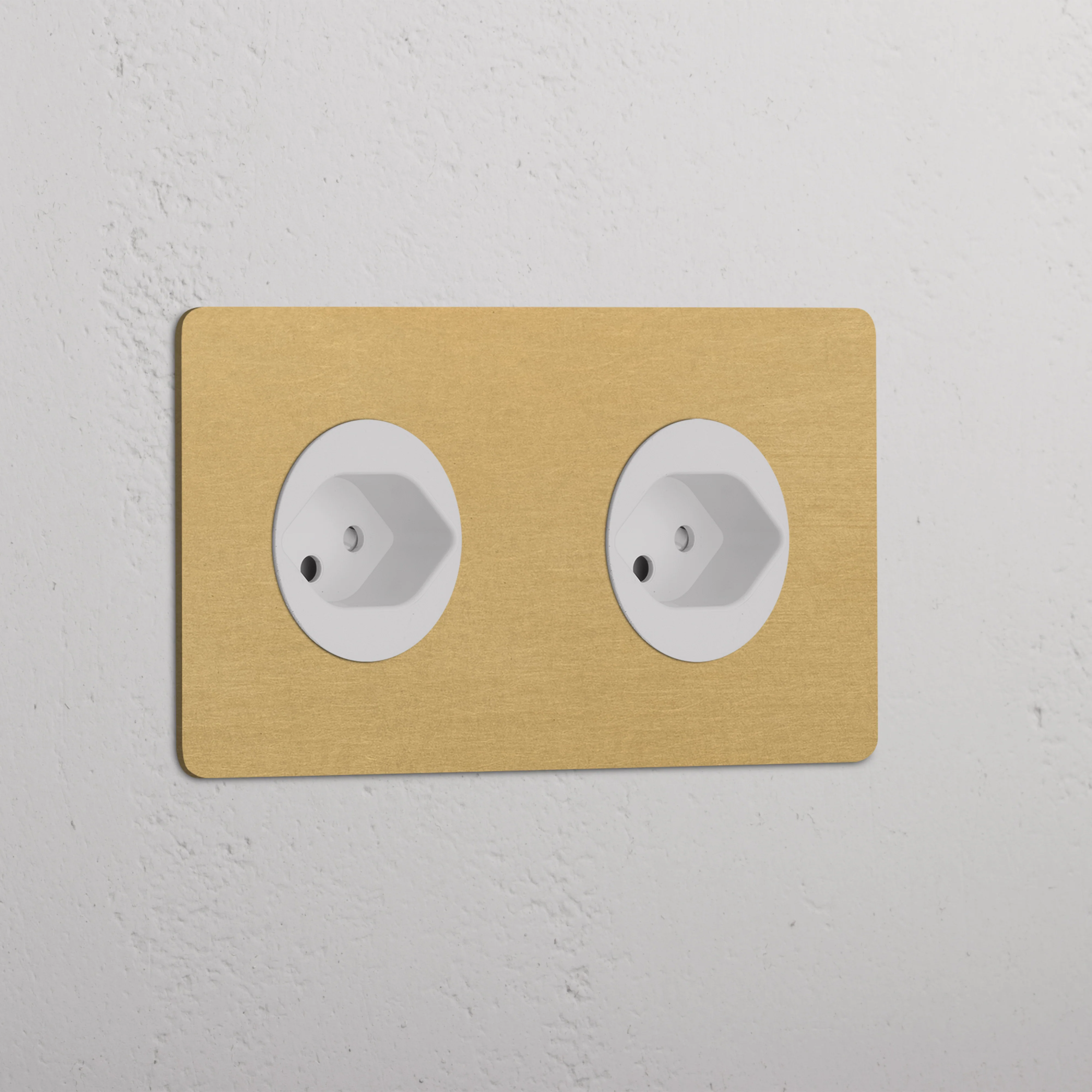 Kew Double 2x Swiss Type J Socket - Antique Brass | White